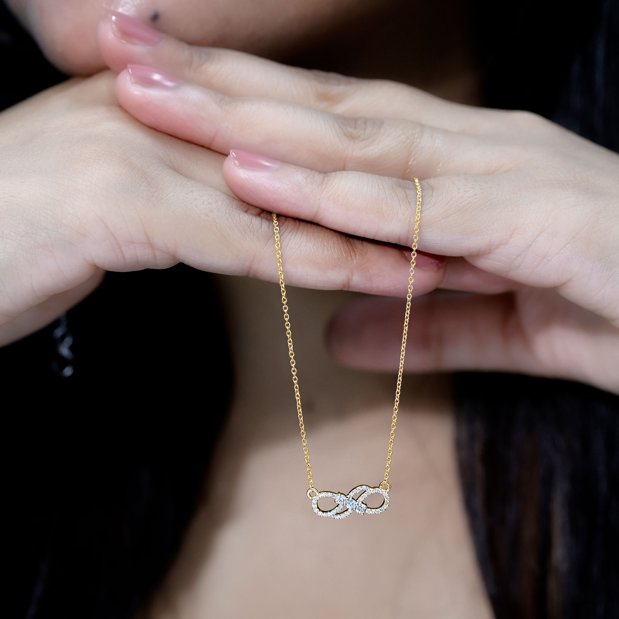 thumbnail video image 2 of Rosec Jewels Lab Grown Diamond Infinity Necklace - EF-VS Quality - Ready to Gift for Valentines Day, 18K Yellow Gold, 2 of 8