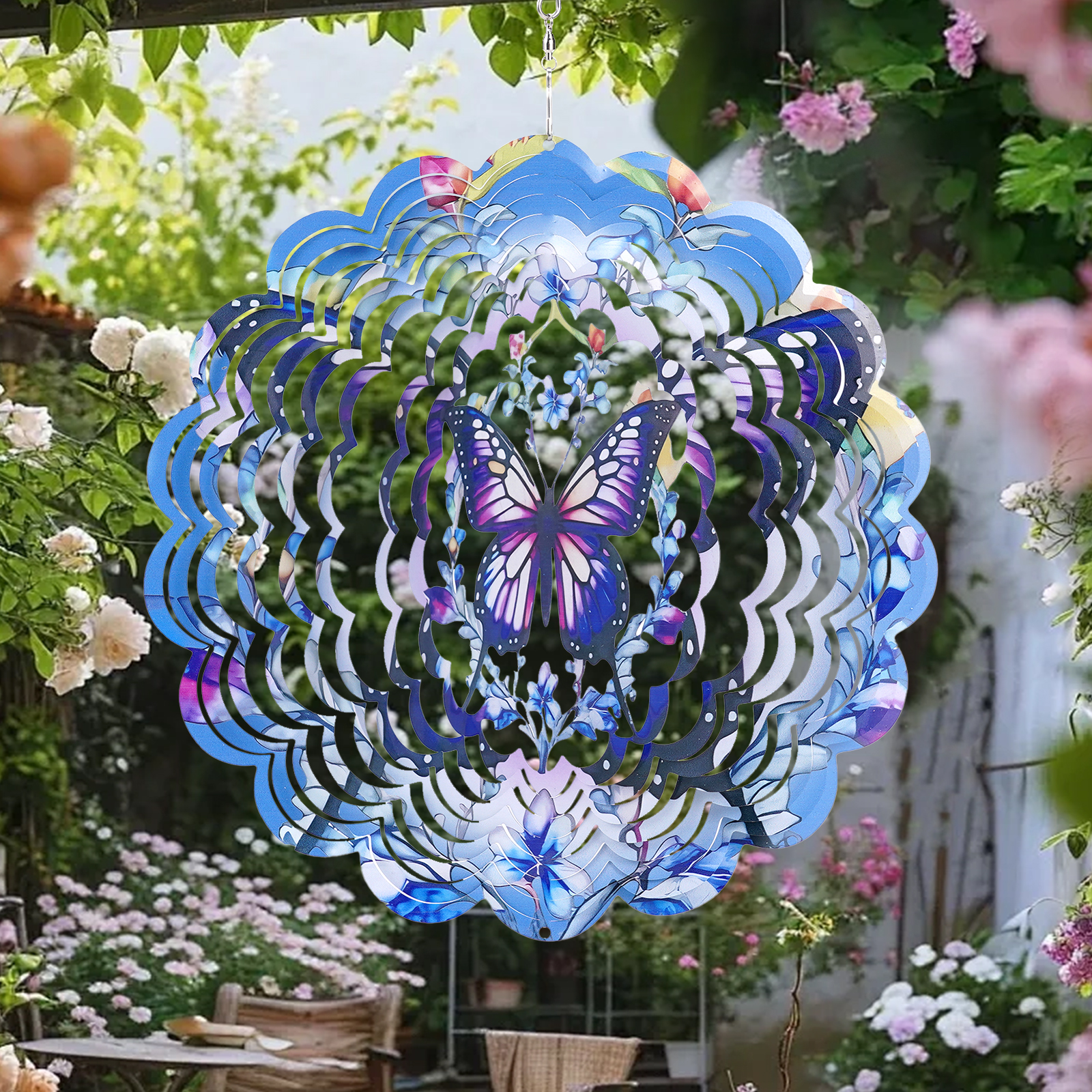 thumbnail video image 2 of TJT Wind Spinners for Yard and Garden Clearance, 12'' 3D Hanging Wind Spinner Sculptures Decor Gift for Garden, Patio, Yard, Outdoor, Purple Butterfly, 2 of 12