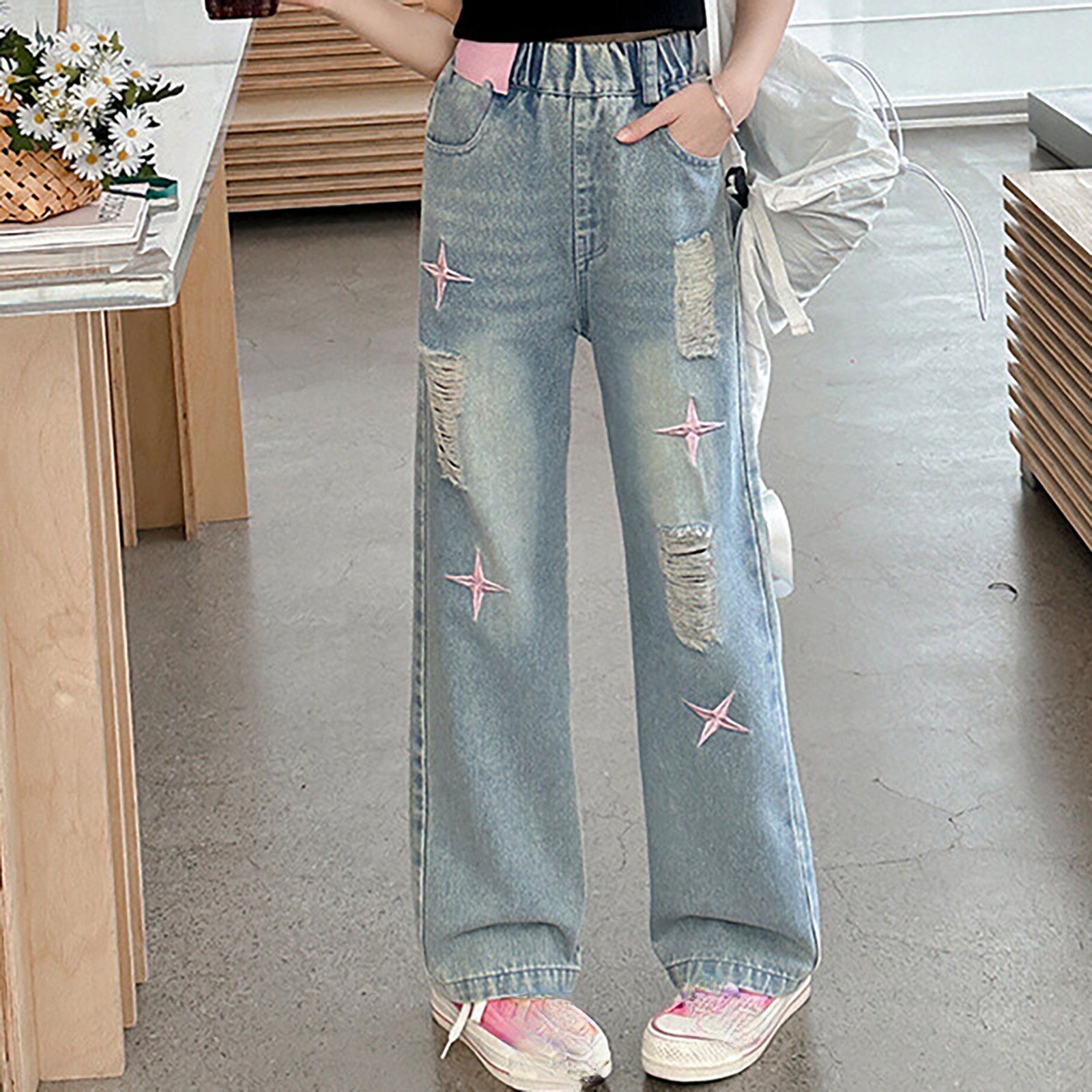 thumbnail video image 2 of THJRPQJFD Low Rise Jeans Baggy Straight Leg Jeans Toddler Jeans Girls Loose Yoga Pants Cute Kids Clothes Cute Clothes for Teens 4 T Boys Clothing, Light Blue 11-12 Years, 2 of 10