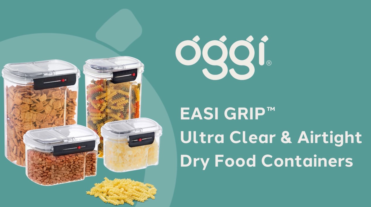 thumbnail video image 2 of Easi Grip Set of 4 Storage Containers (23, 57, 60, 128 oz / 0.68, 1.7, 1.8, 3.8 lt), 2 of 7