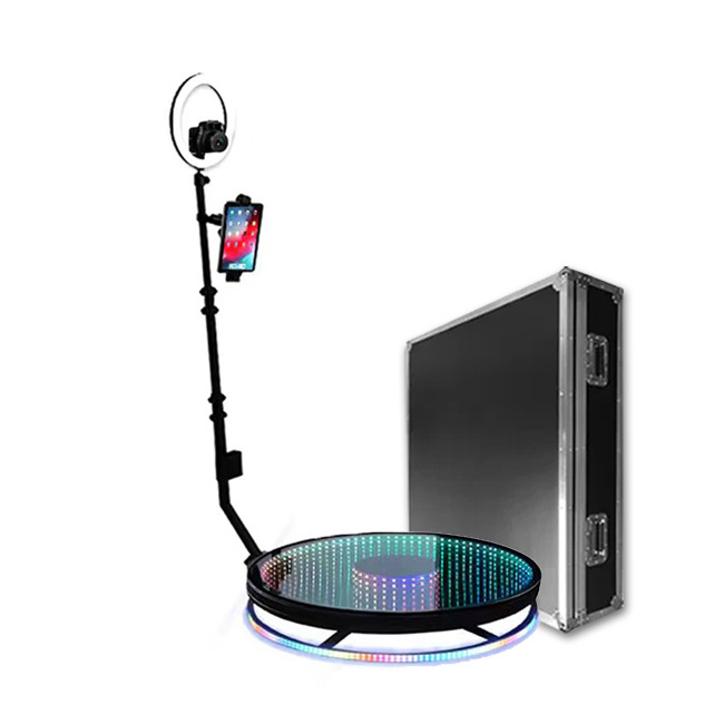 thumbnail video image 2 of 360-Degree Rotating Glass Photo Booth with Selfie Fill Light & 31.5-Inch Auto Rotating Video Platform for Weddings, Parties, Birthdays, and Holiday Celebrations, 2 of 7