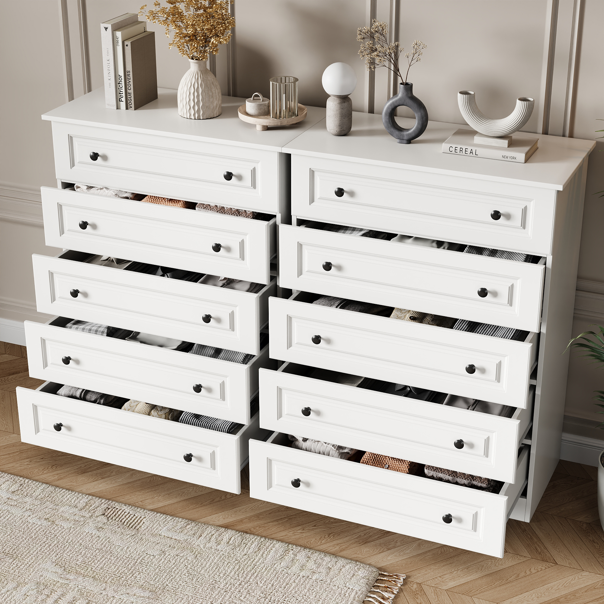 thumbnail video image 2 of NEGYLIM 5 Drawer Dresser Tall, Modern White Chest of Drawers with Anti-Tip, Large Storage for Bedroom, Hallway, Entryway, (White), 2 of 14