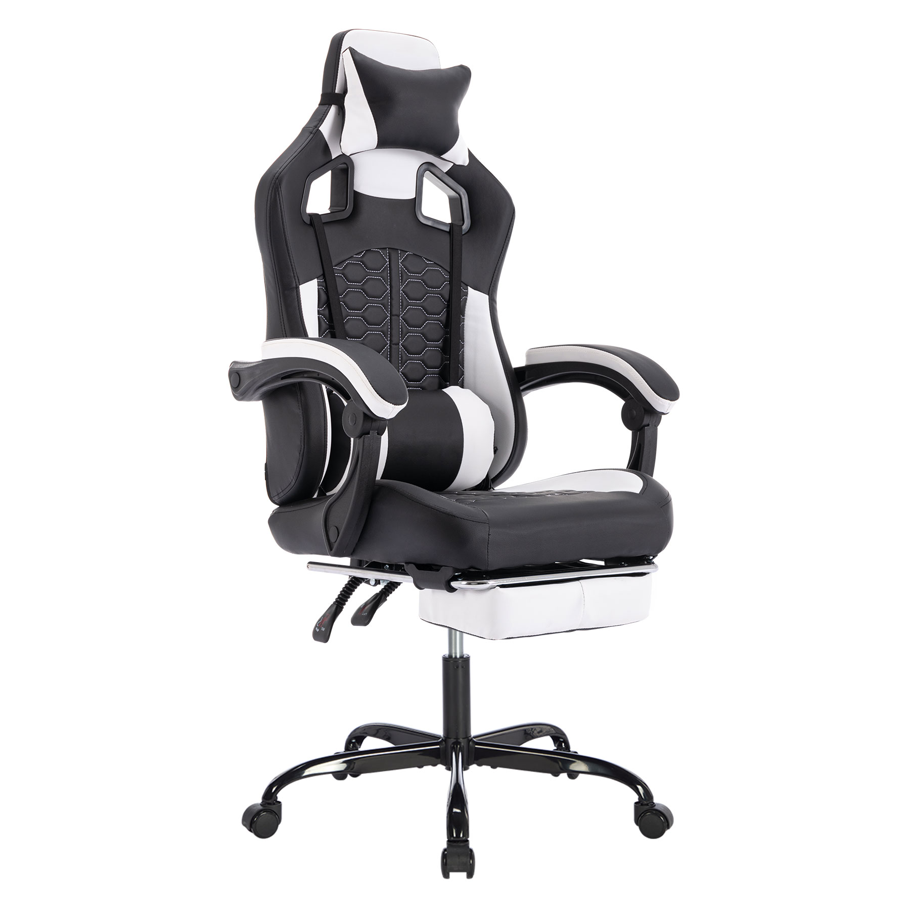 thumbnail video image 2 of JONPONY Ergonomic Gaming Chair with Adjustable Footrest,High Back PU Leather, Comfortable Headrest & Lumbar Support,Computer Office Chair for 8+ Hours Sitting,300LBS,.Black White, 2 of 9