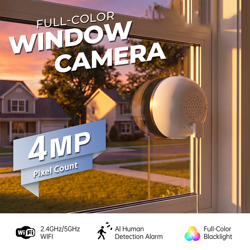 thumbnail video image 2 of VividEye 2K Window Cameras For Home Security, 5G & 2.4GHz WiFi Indoor Camera With Full Color Night Vision, Human/Motion Detection, 24/7 Recording, Peel-and-Stick, Easy & Quick Install, 2 of 10