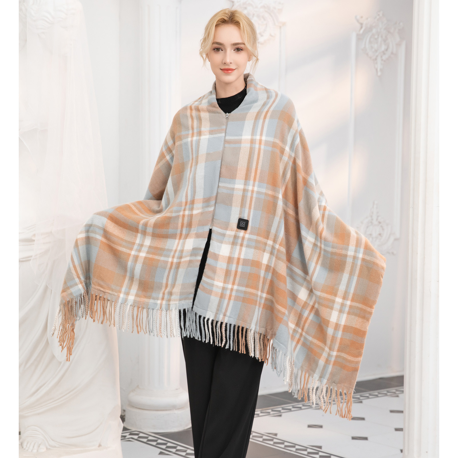 thumbnail video image 2 of Xuniizn Shawl Wraps for Women USB Heated Warm Cozy Knitted Sweater Shawl with Zipper Elegant Open Front Poncho Scarf Blanket Fall Winter Cardigan Pashmina Wraps, 78.7 x 26.7 Inch, 2 of 10