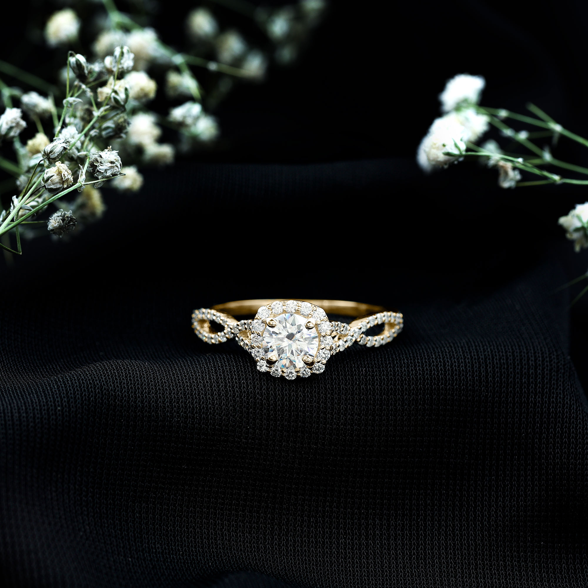 thumbnail video image 2 of Rosec Jewels Gold Plated Moissanite Engagement Ring for Women (D-VS1 Quality Certified) - Designer Halo Ring Silver 925 - Ready to Gift, US 6.00, 2 of 8