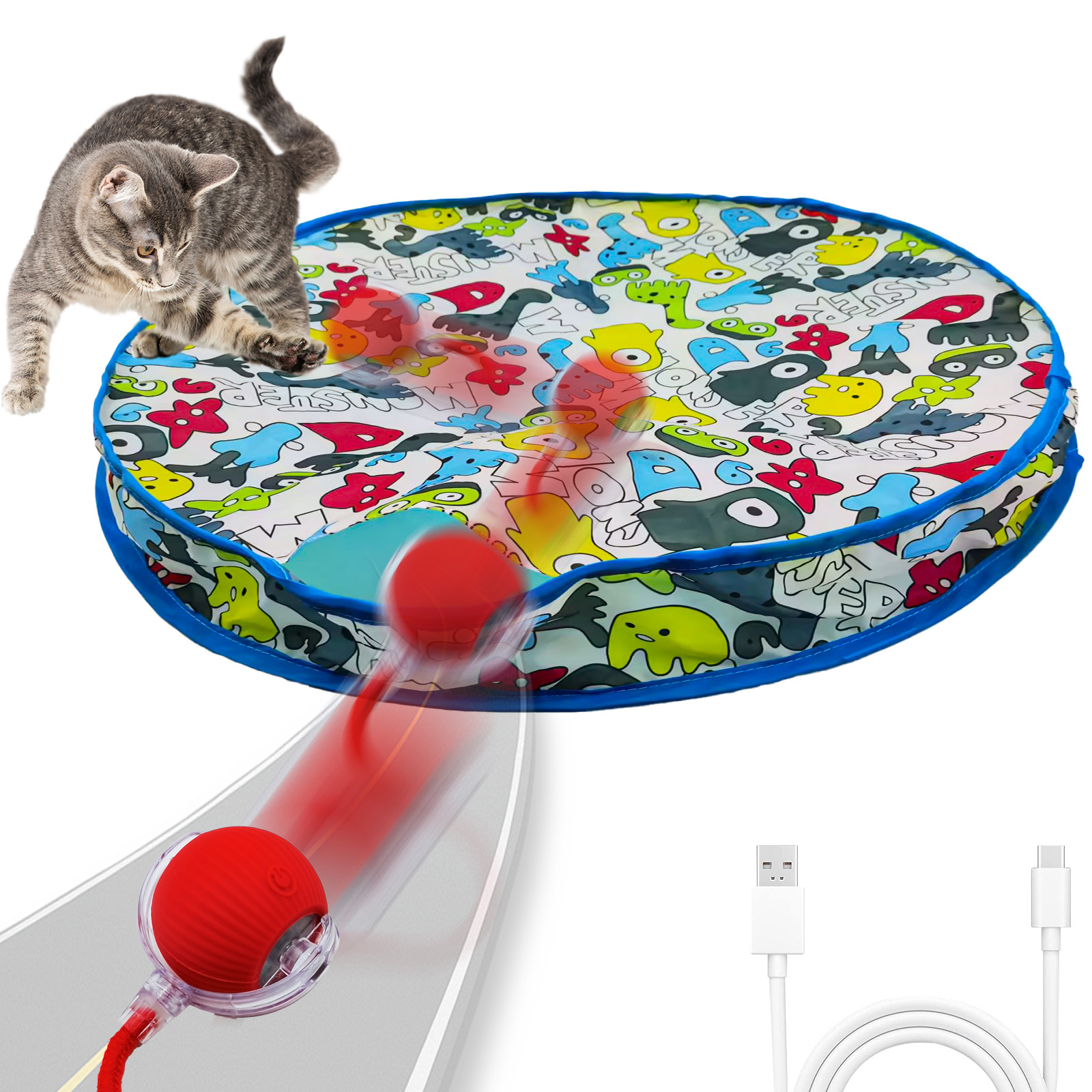 thumbnail video image 2 of Cat Toys Rechargeable Electronic Pet Toy Ball Fast Rolling in Pouch Interactive Cat Toys for Indoor Cats, 2 of 8