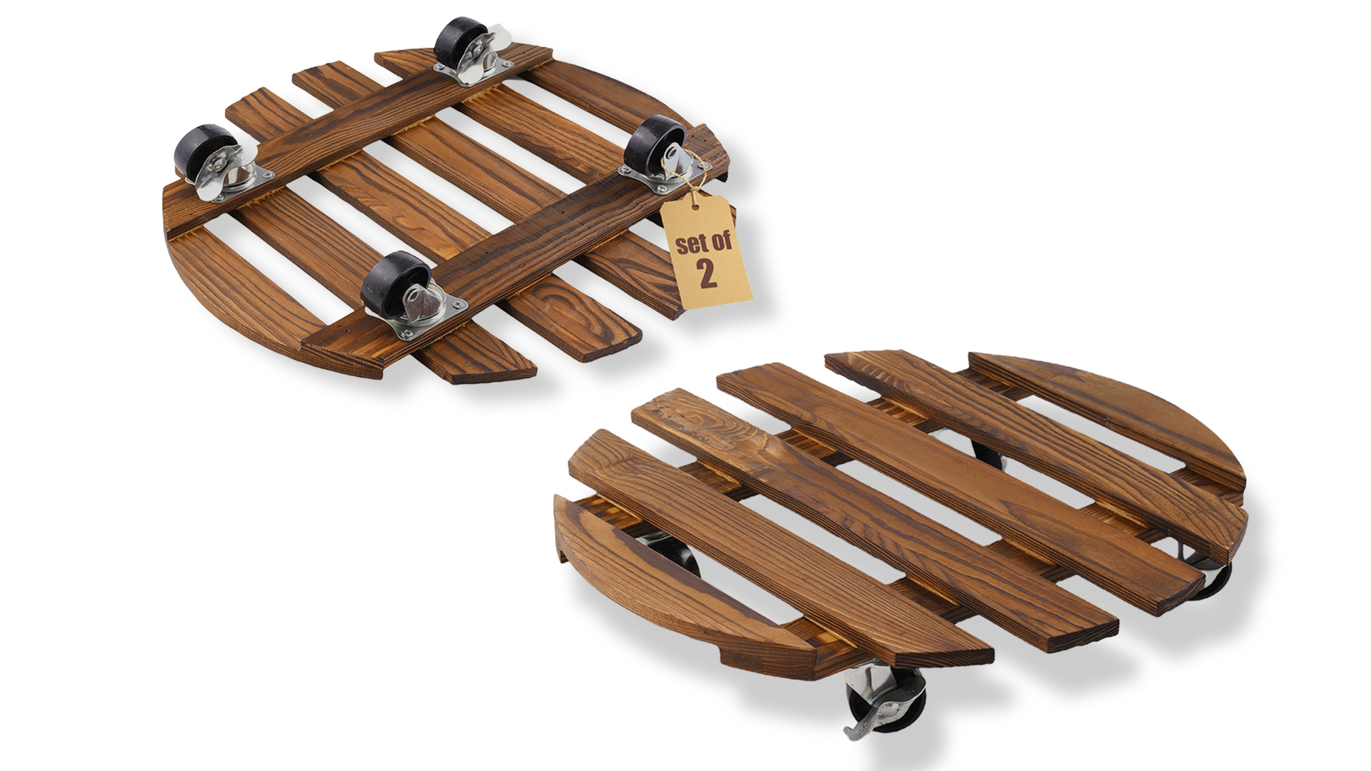 thumbnail video image 2 of urorentea 2 Pack 16inch Wooden Plant Caddy with 4 Wheels, Heavy Duty Round Plant Dolly Rollers with Lockable Casters for Outdoor Indoor, Rolling Plant Stand for Large Plant Pots, Flower Pot, Patio, 2 of 8