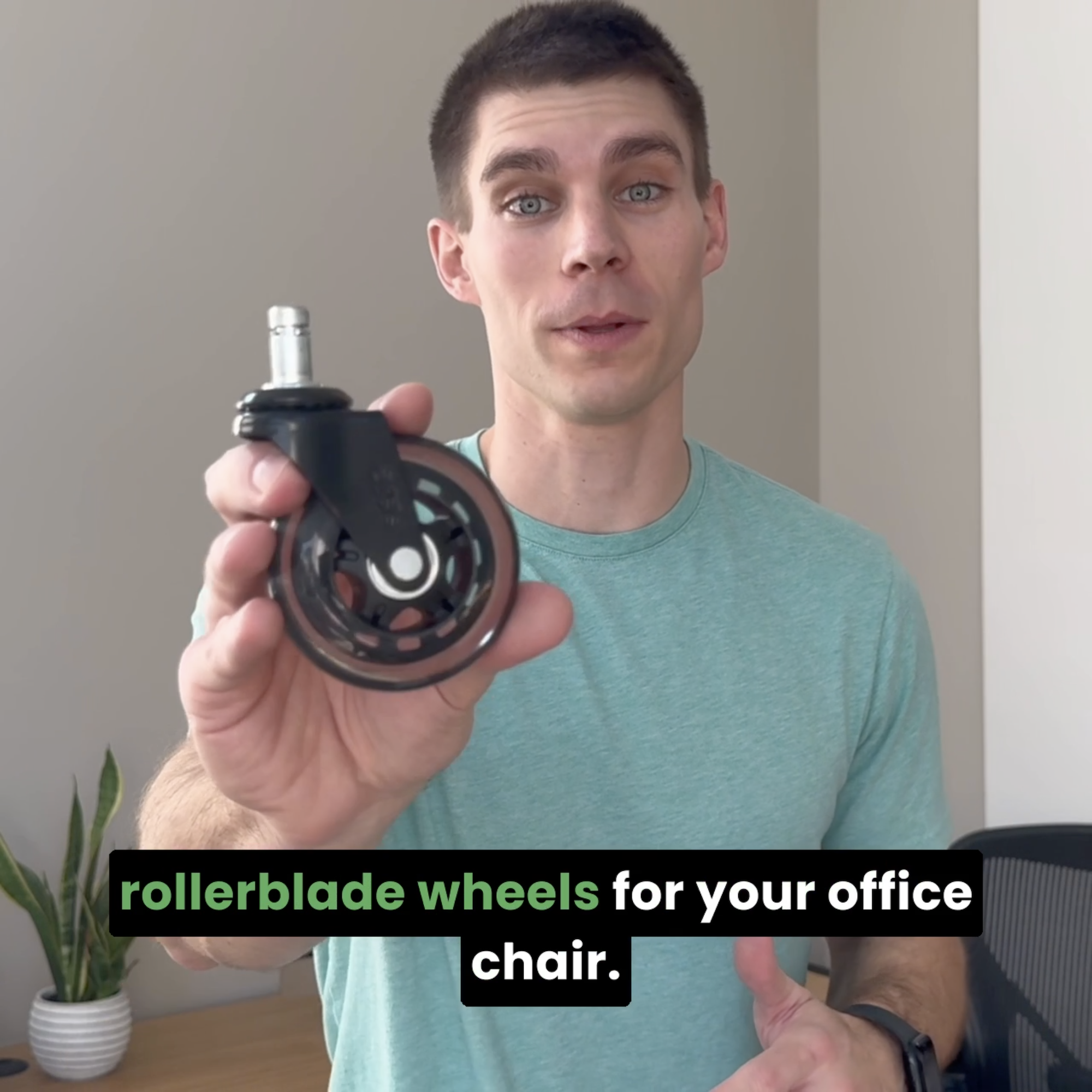 thumbnail video image 2 of The Office Oasis Original Rollerblade Office Chair Wheels (As Seen On PBS) - Set of 5 - Blue, 2 of 6