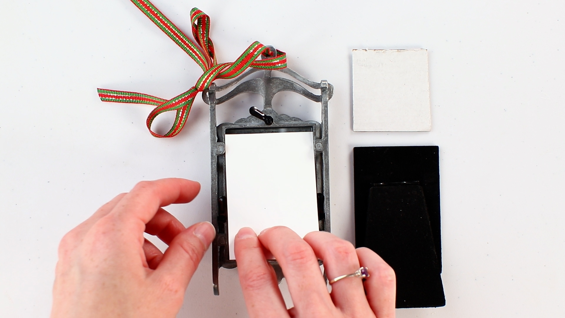 thumbnail video image 2 of Pewter Sled 2" x 3" Photo Ornament Picture Frame - Pack of 24, 2 of 6