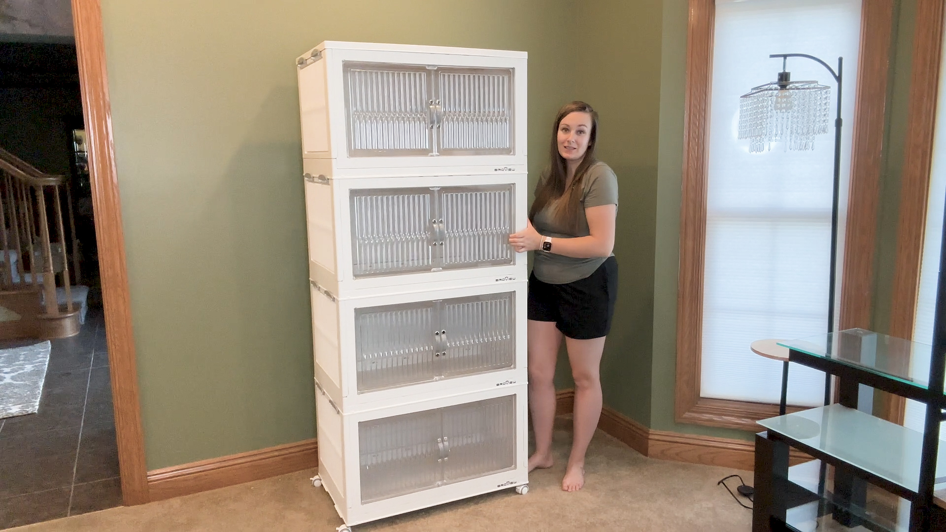 thumbnail video image 2 of BROVIEW 800Qt Extra Large Stackable Storage Bins with Lid, Plastic Closet Organizer and Storage Drawer, Collapsible Storage Box with Wheels, Folding Storage Cabinet for Closet Organizing, 4Pack White, 2 of 9