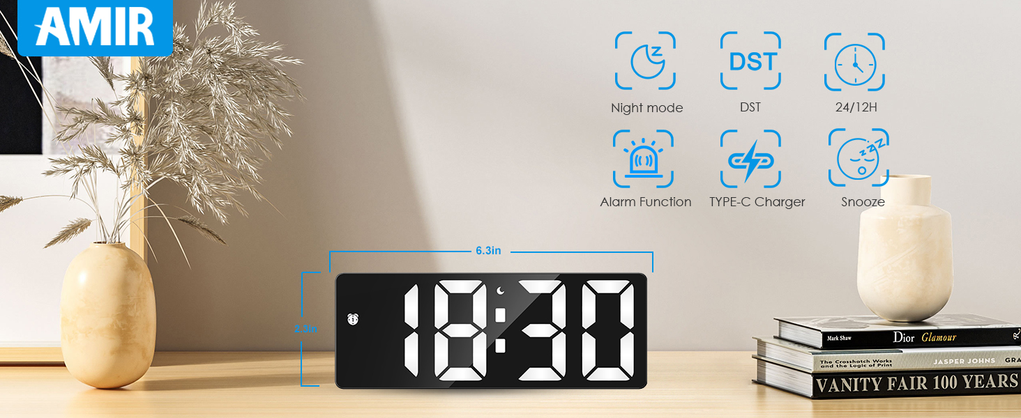 thumbnail video image 2 of Alarm Clock, AMIR Digital Alarm Clock with Brightness Adjustable DST 12/24H Snooze Alarm Clock for Bedroom Kids Office School, 2 of 11