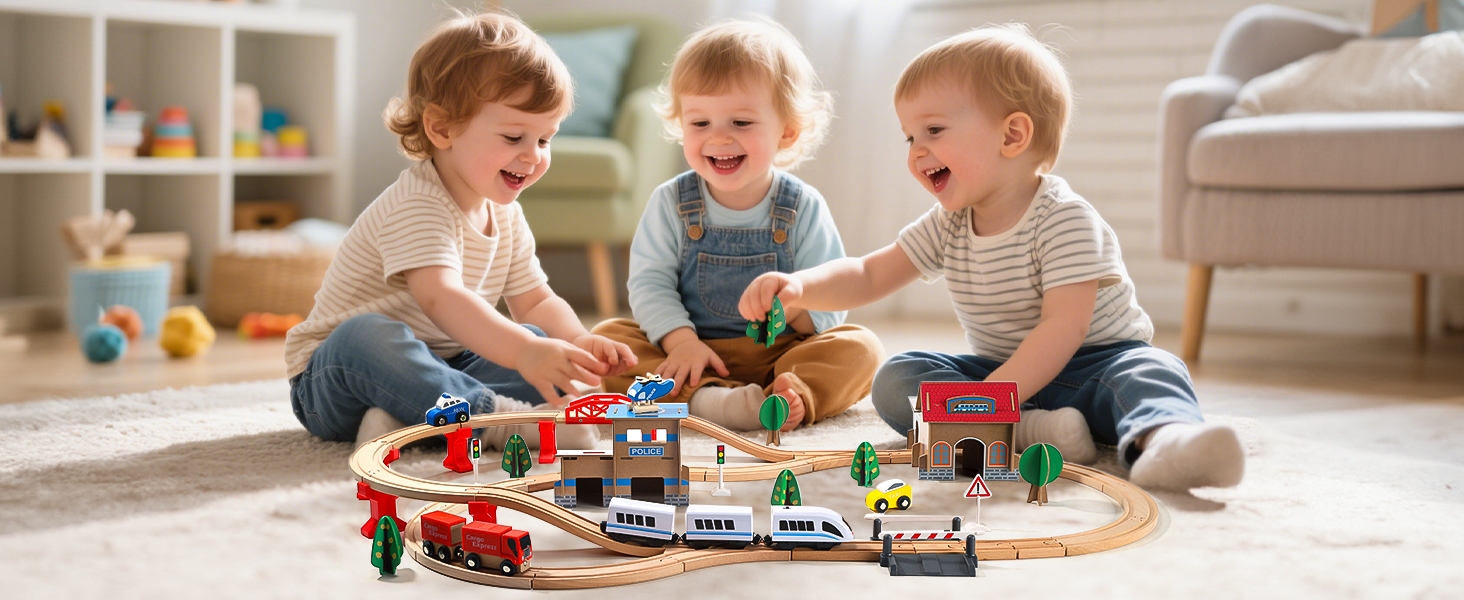 thumbnail video image 2 of Electric Toddler Wooden Train Set Toy, 88 PCS Train Track Toys for 3 4 5 Years Old, Great Gift for Kids, Boys and Girls, 2 of 8