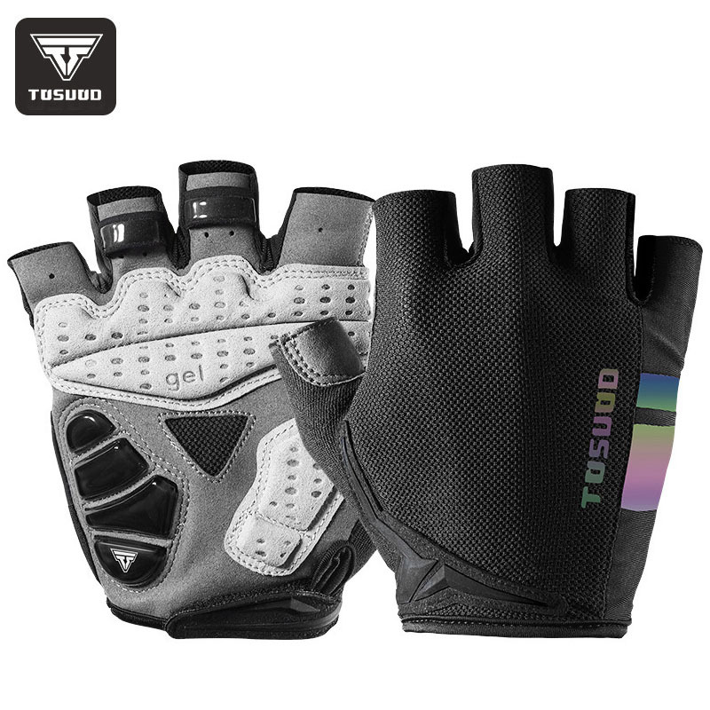 thumbnail video image 2 of Bicycle riding gloves, half-finger, non-slip, shock absorption, riding equipment,M,Black and white, 2 of 24