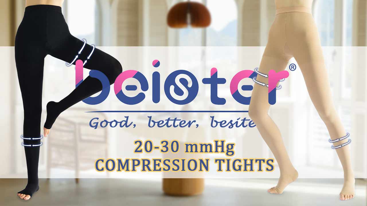 thumbnail video image 2 of beister Medical 20-30 mmHg Thigh High Compression Socks, Open Toe Graduated Support Pantyhose for Women & Men, 1 Pair, 2 of 8