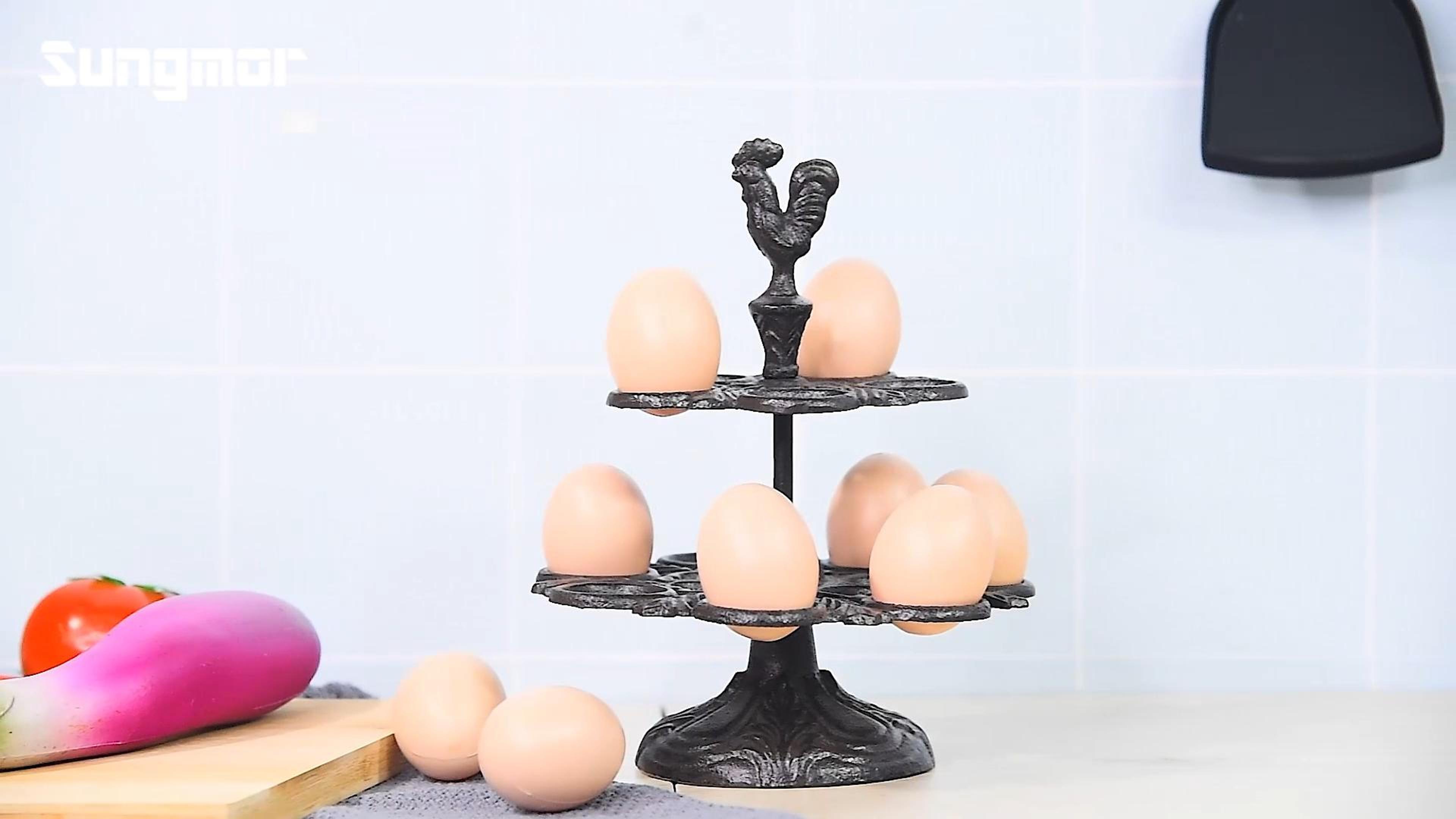 thumbnail video image 2 of Sungmor Cast Iron Eggs Holder, 12 Eggs, Kitchen Countertop Decor Rack, Vintage Dark Brown, 2 of 10