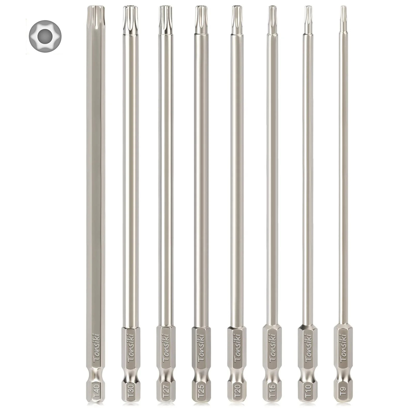 thumbnail video image 2 of 6" Long Security Torx Bit Set, Tonsiki 8PCS 1/4" Hex Shank S2 Steel Tamper Proof Torx Star Screwdriver Bit Sets, 2 of 9