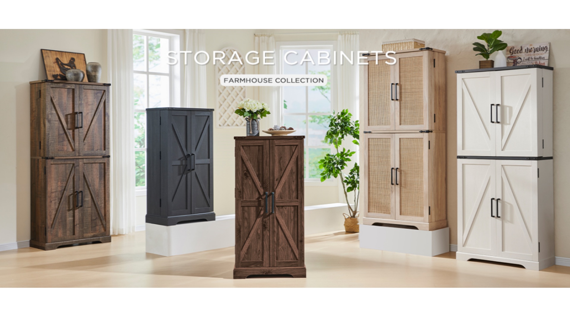 thumbnail video image 2 of ACCOHOHO 72" Tall Kitchen Pantry, Farmhouse Storage Cabinet with Barn Doors, Drawer and Adjustable Shelves, Rustic Wood Cupboard for Kitchen, Dining Room, Bathroom, Black, 2 of 9