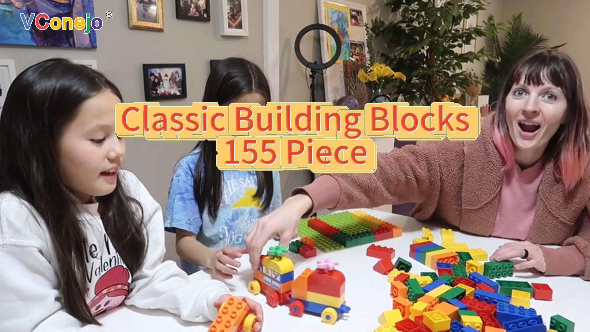 thumbnail video image 2 of Classic Building Blocks For Toddlers, 155 Pieces Large Building Bricks With A Baseplate, Big Blocks Counting Train Toys to Learn Number & Alphabet, Compatible with All Major Brands, 2 of 8