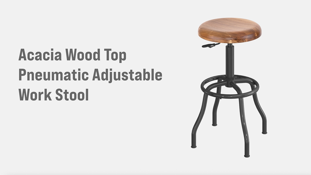 thumbnail video image 2 of Seville Classics Acacia Wood Seat Pneumatic Adjustable Work Stool, 2 of 6