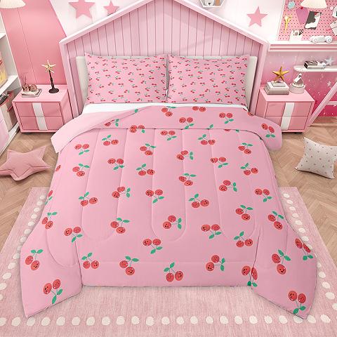 thumbnail video image 2 of Homewish Kawaii Sweet Cherry Bedding Comforter Set,Cute Fruit Twin Comforter Sets,Pink Red Green Bedding Set For Girls Teens,Breathable Home Decor Reversible,2-Piece, 2 of 9