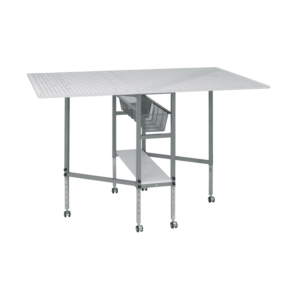 Alpha Foldable Craft Table with Grid in White / Silver