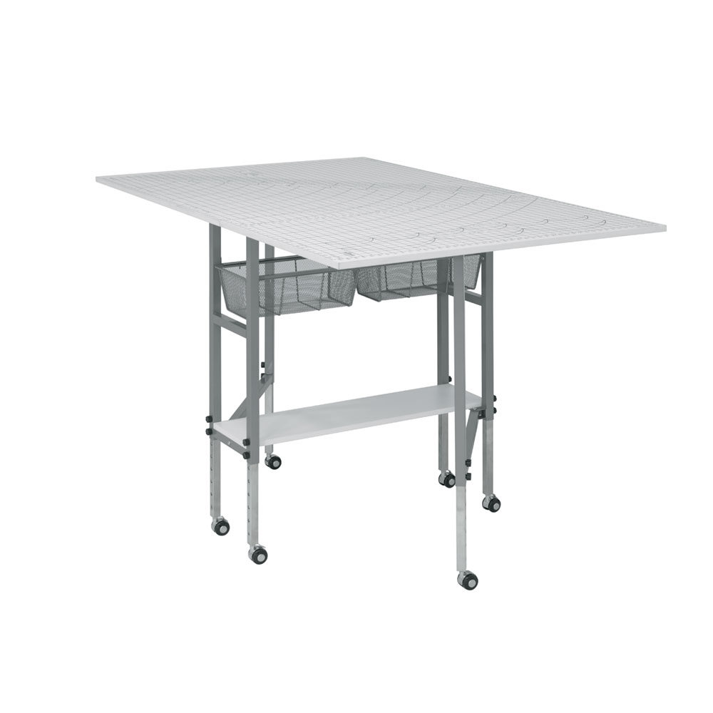Alpha Foldable Craft Table with Grid in White / Silver 