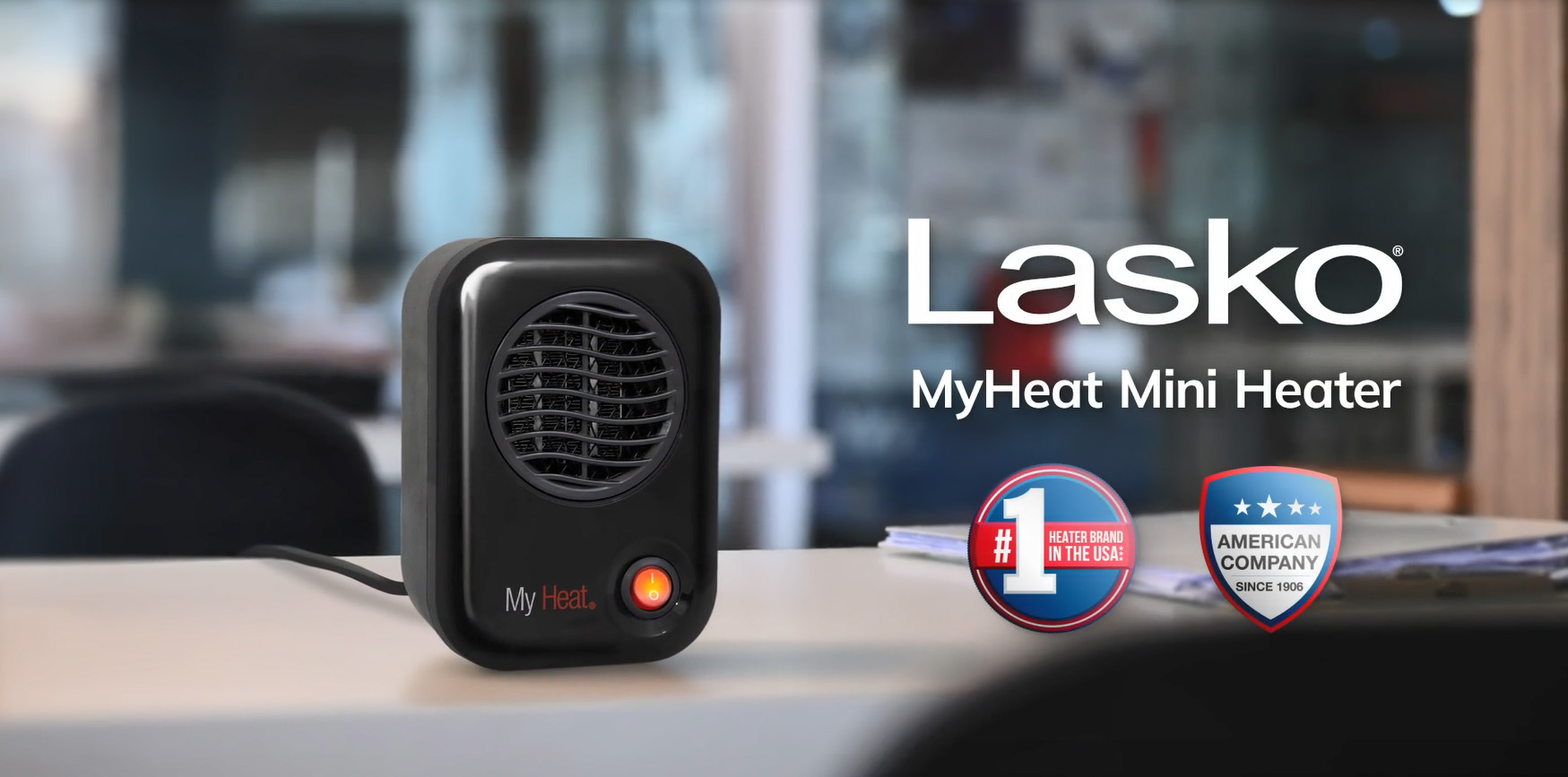 thumbnail video image 2 of Lasko 6" 200W MyHeat Personal Tabletop Space Heater with Simple Controls, Black, 100, 2 of 9