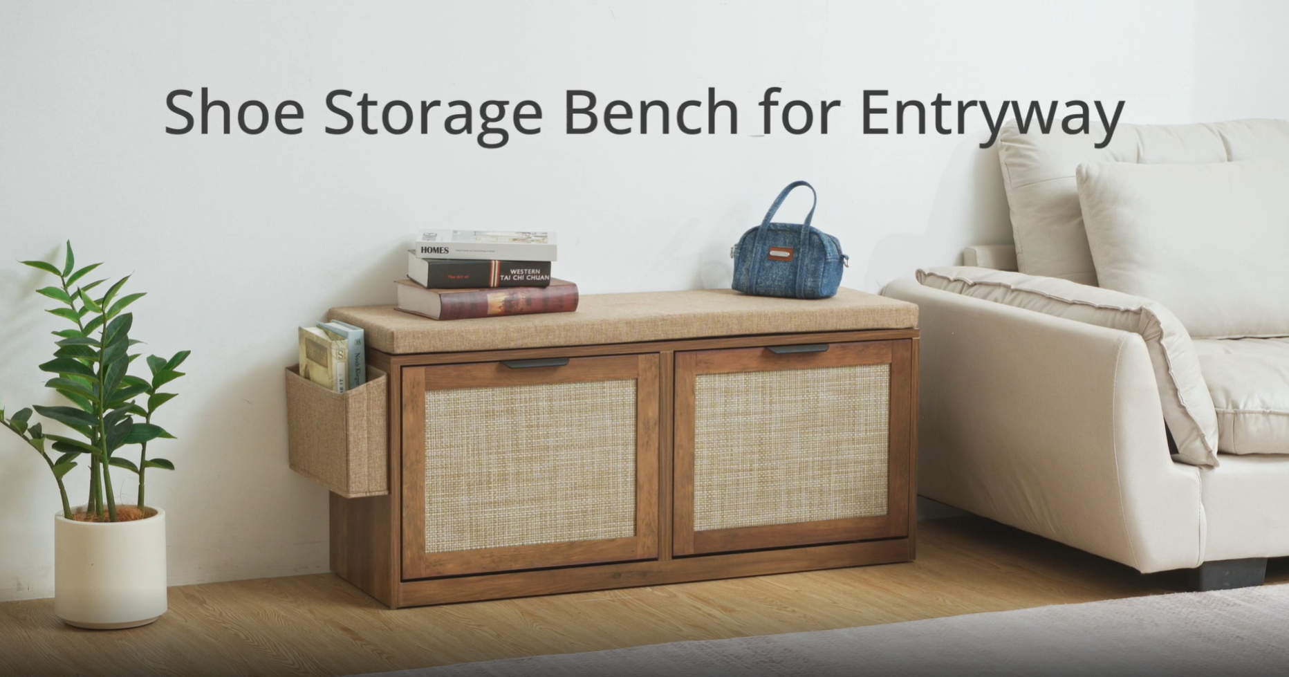 thumbnail video image 2 of HOMMPA Shoe Storage Bench with Flip-Up Shoe Cabinet Entryway Bench with Side Organizer & Padded Seat Cushion Hallway Storage Bench Shoe Rack Organizer for Bedroom Living Room, 2 of 10