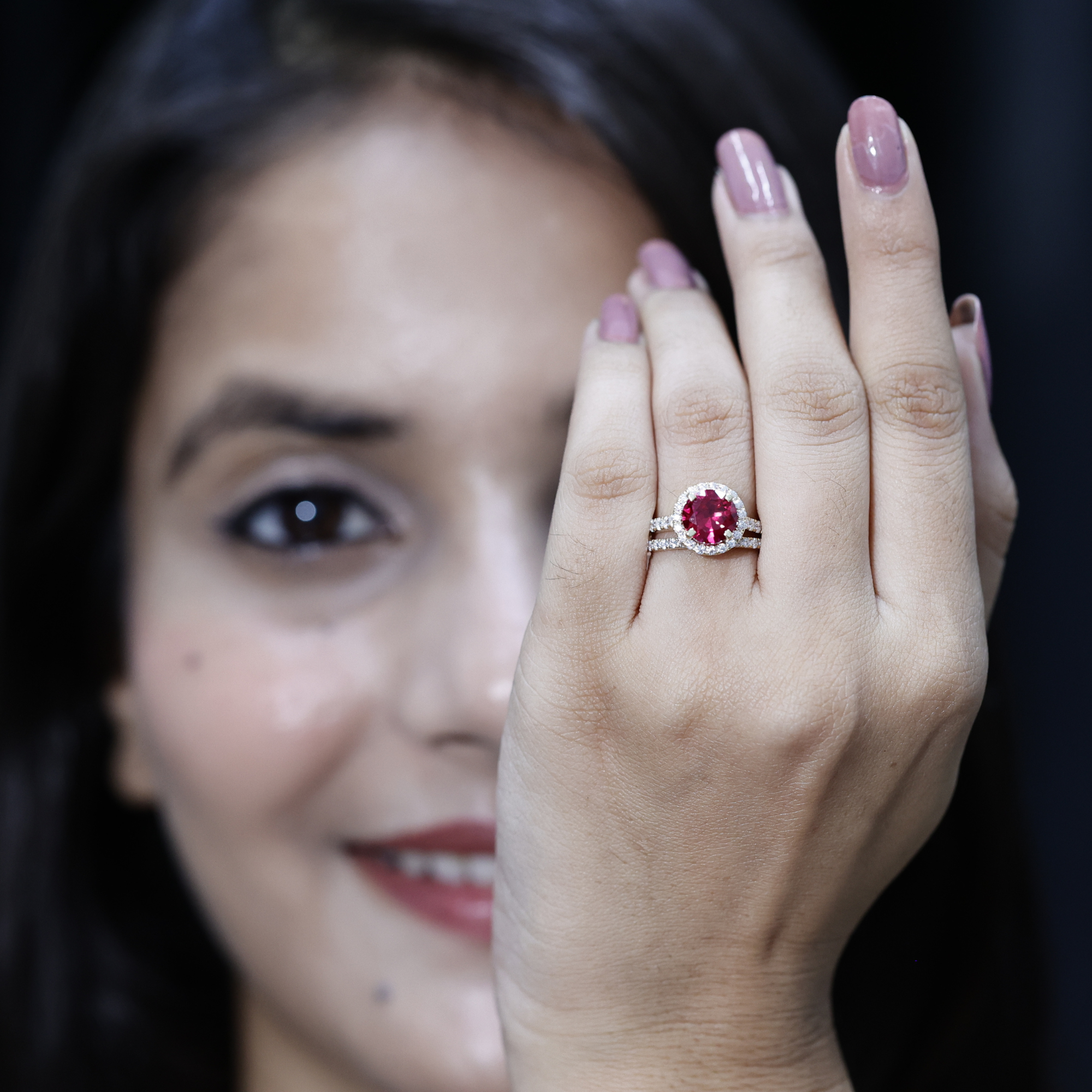 thumbnail video image 2 of Rosec Jewels Lab Grown Ruby Wedding Bridal Ring Set - AAAA Grade - Ruby Halo Engagement Ring with Band - With Jewelry Box, 925 Sterling Silver, US 4.00, 2 of 9