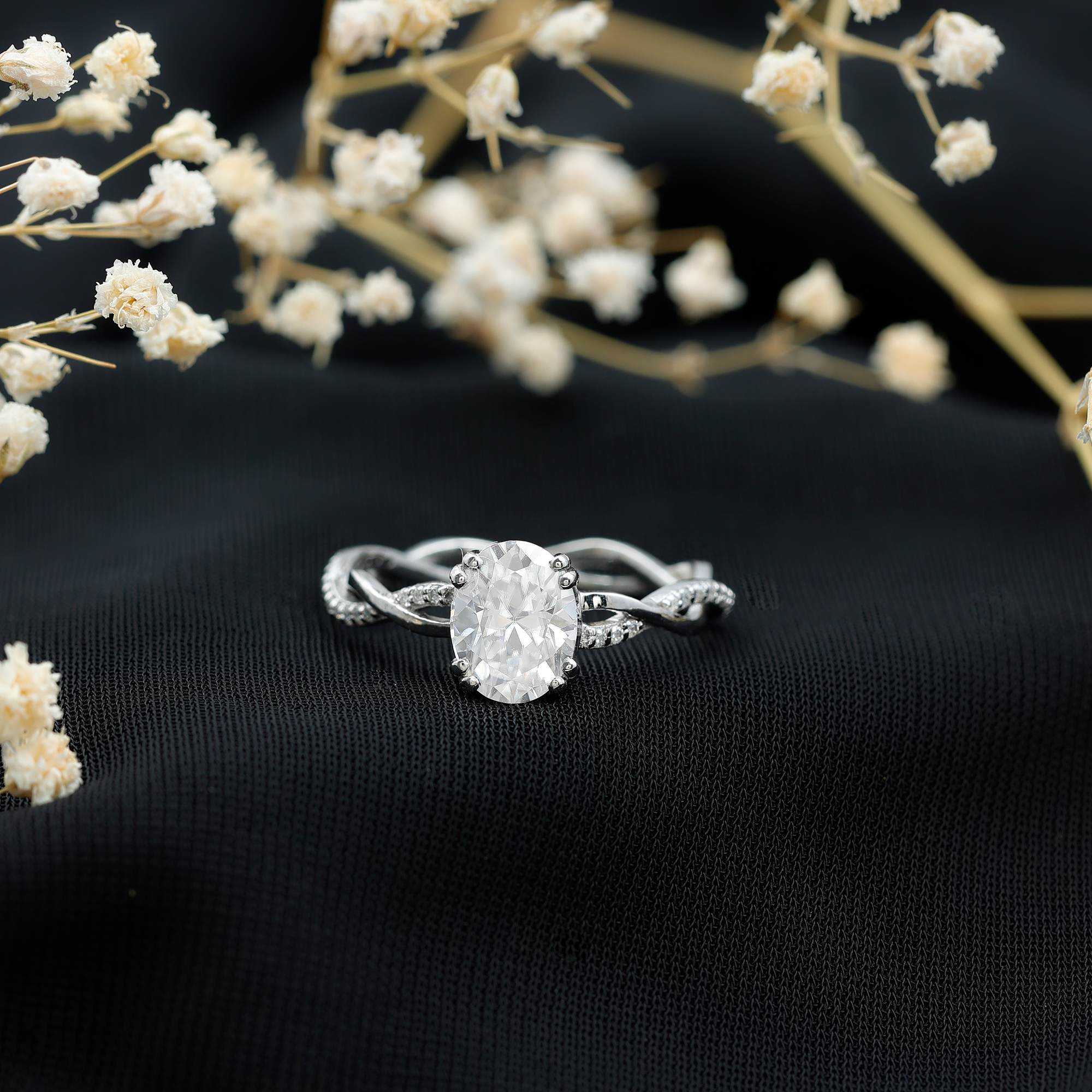 thumbnail video image 2 of Rosec Jewels Certified Moissanite Solitaire Braided Engagement Ring (2 Ct, 7X9 mm Oval, D-VS1 Grade), 925 Sterling Silver, US 4.00, 2 of 9