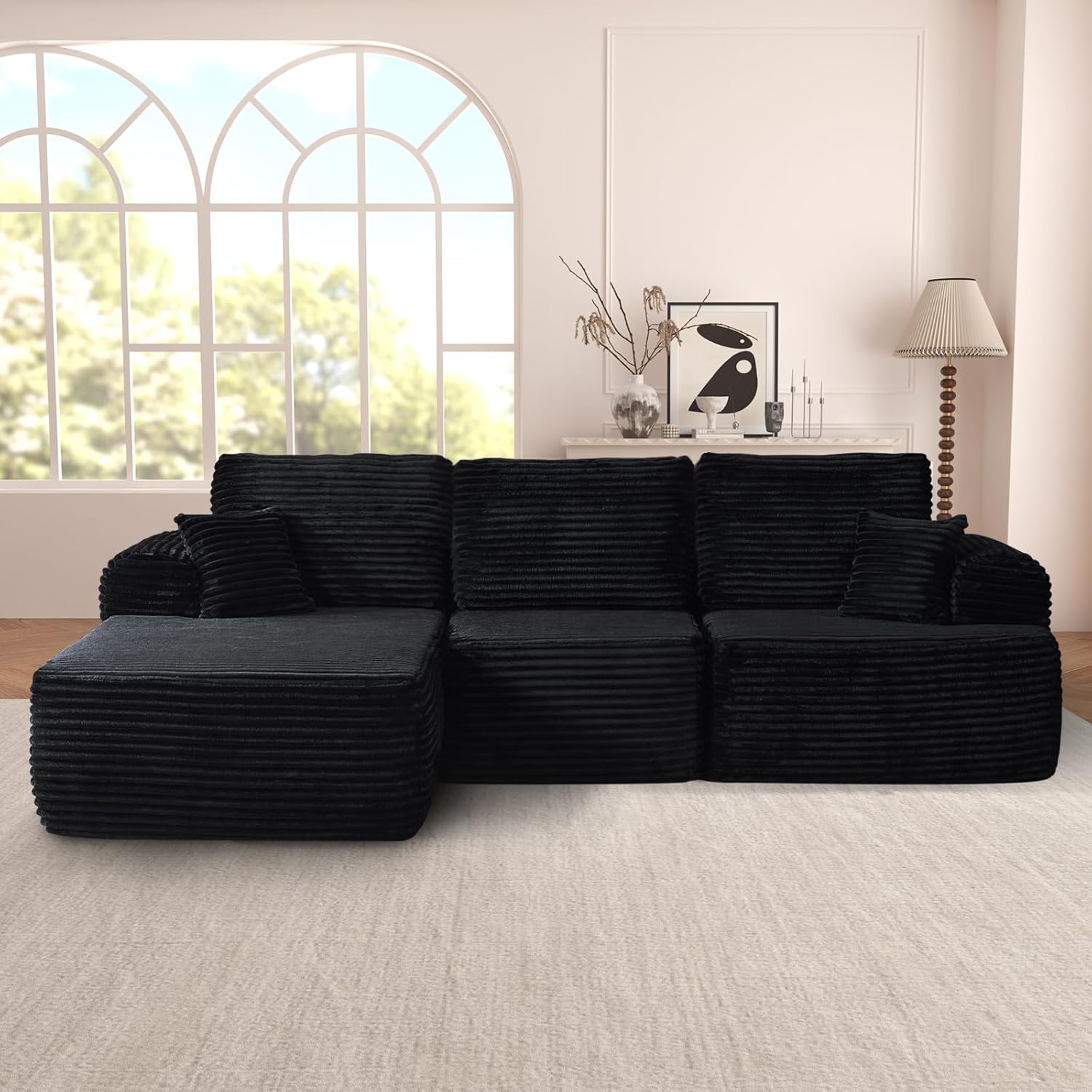 thumbnail video image 2 of NBLDGT 106\" Oversized L-Shaped Sectional Sofa Modern Modular Cloud Couch with Deep Seating Upholstered Sofa for Living Room Bedroom, No Assembly Required, Black, 2 of 11