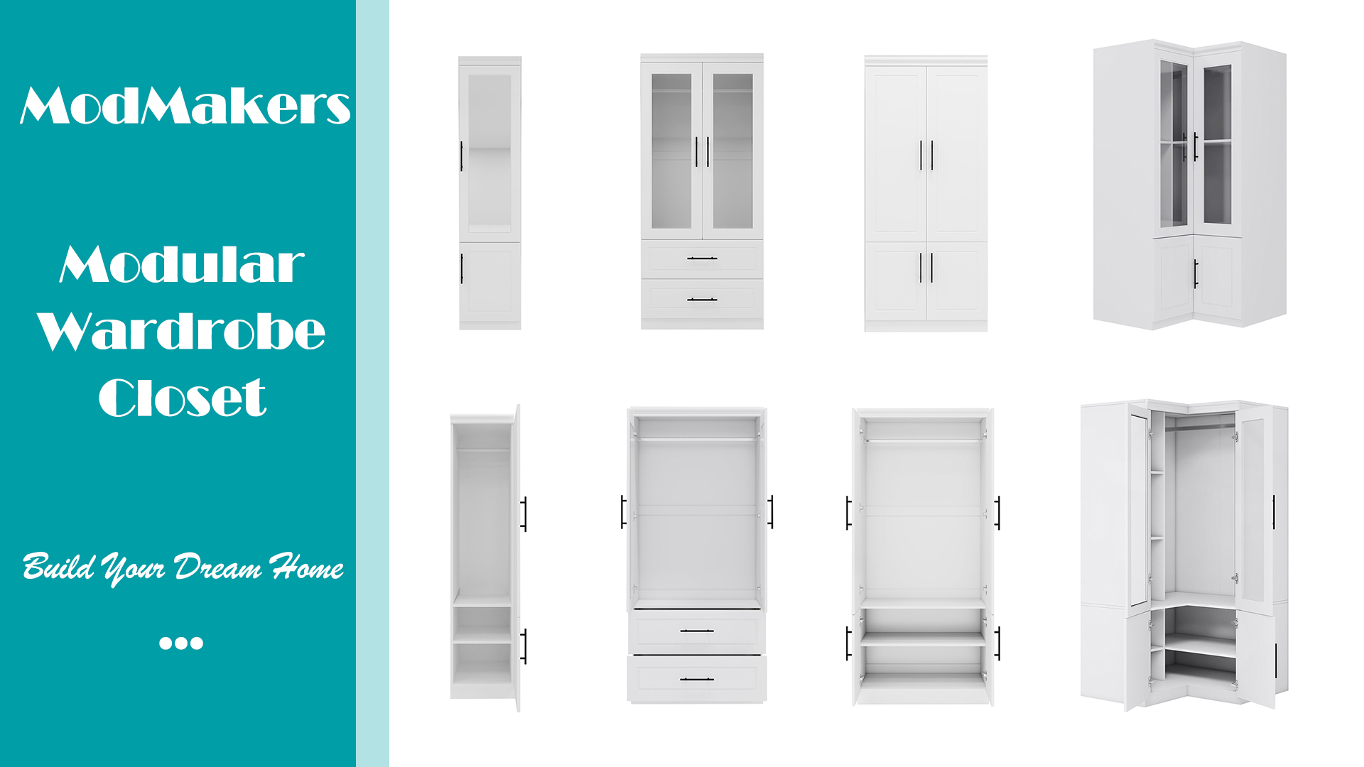 thumbnail video image 2 of ModMakers 2-Door Wooden Armoire Wardrobe, 31.5" Modern Storage Cabinet with Acrylic Doors in White, 2 of 11