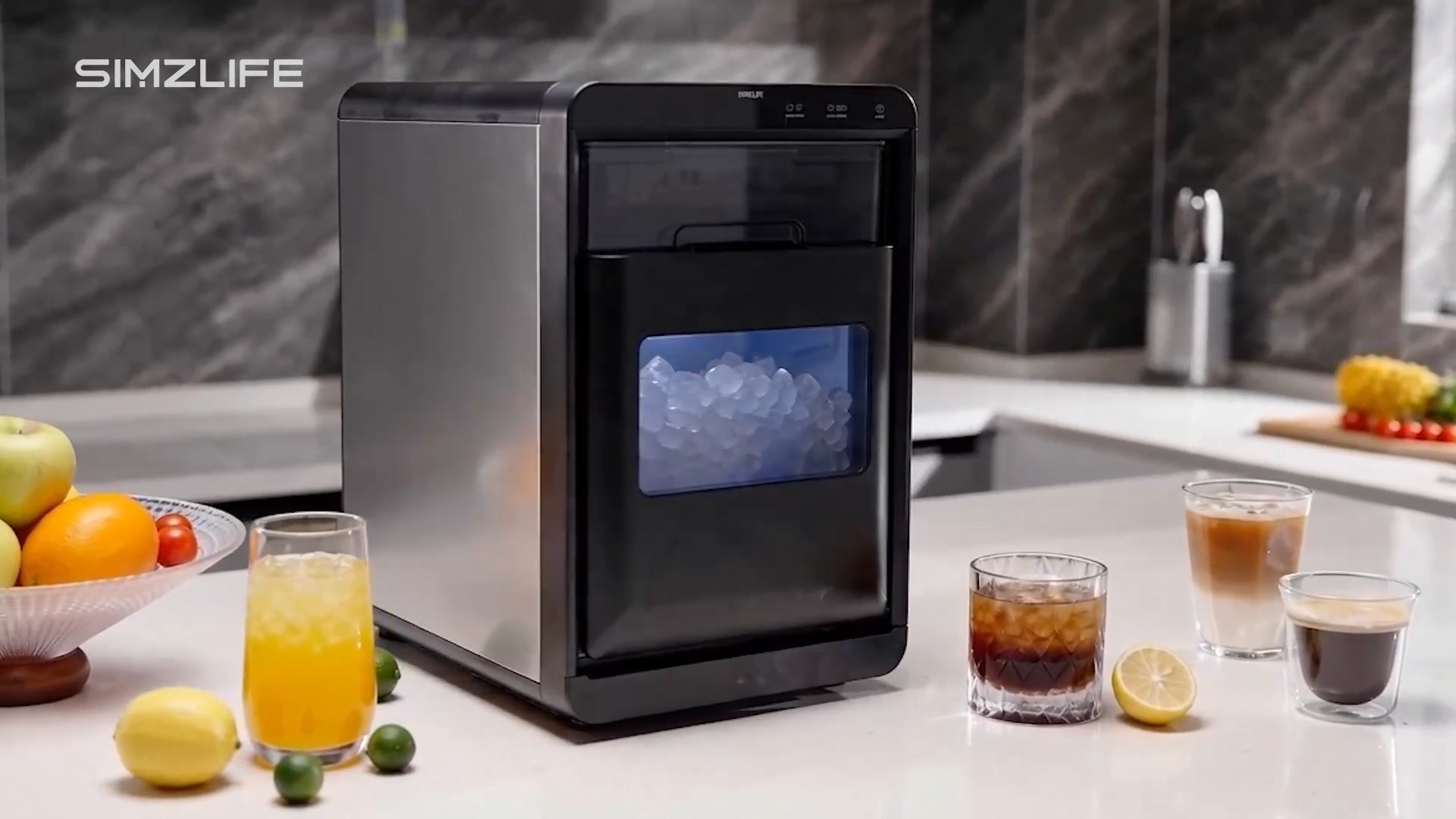 thumbnail video image 3 of Simzlife Nugget Ice Maker Countertop, 44lbs per Day Soft Chewable Pebble Nugget Ice Machine, One-Touch Self-Cleaning with Touch Screen for Home, Kitchen, Office, Stainless Steel, Black, 3 of 14