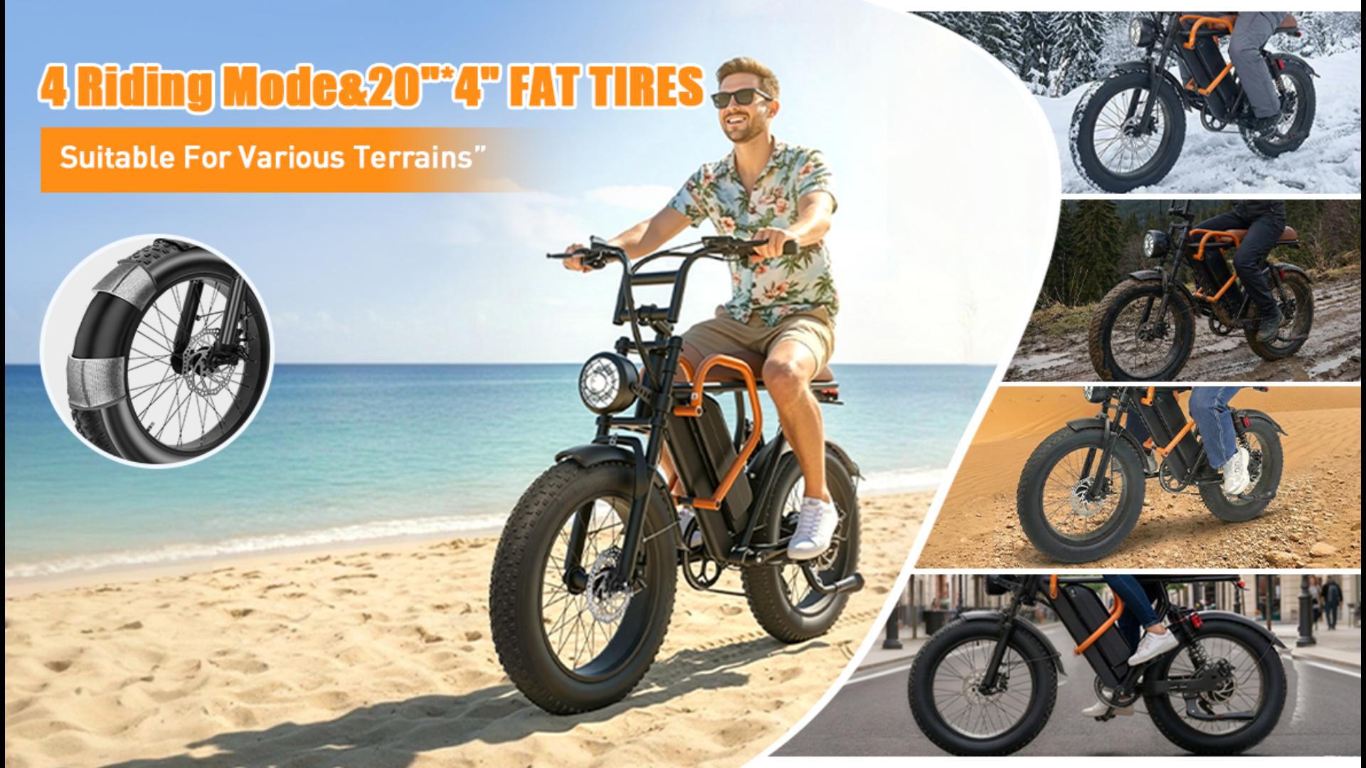 thumbnail video image 2 of XKJ Electric Bike for Adults, 750W Peak, 20MPH Electric Bike,50Mlies, 20" Fat Tire E-Mountain Bikes, 920Wh Removable Battery Ebike, Full Suspension shock, 7-Speed, UL 2849,Dirt ebike, 2 of 12