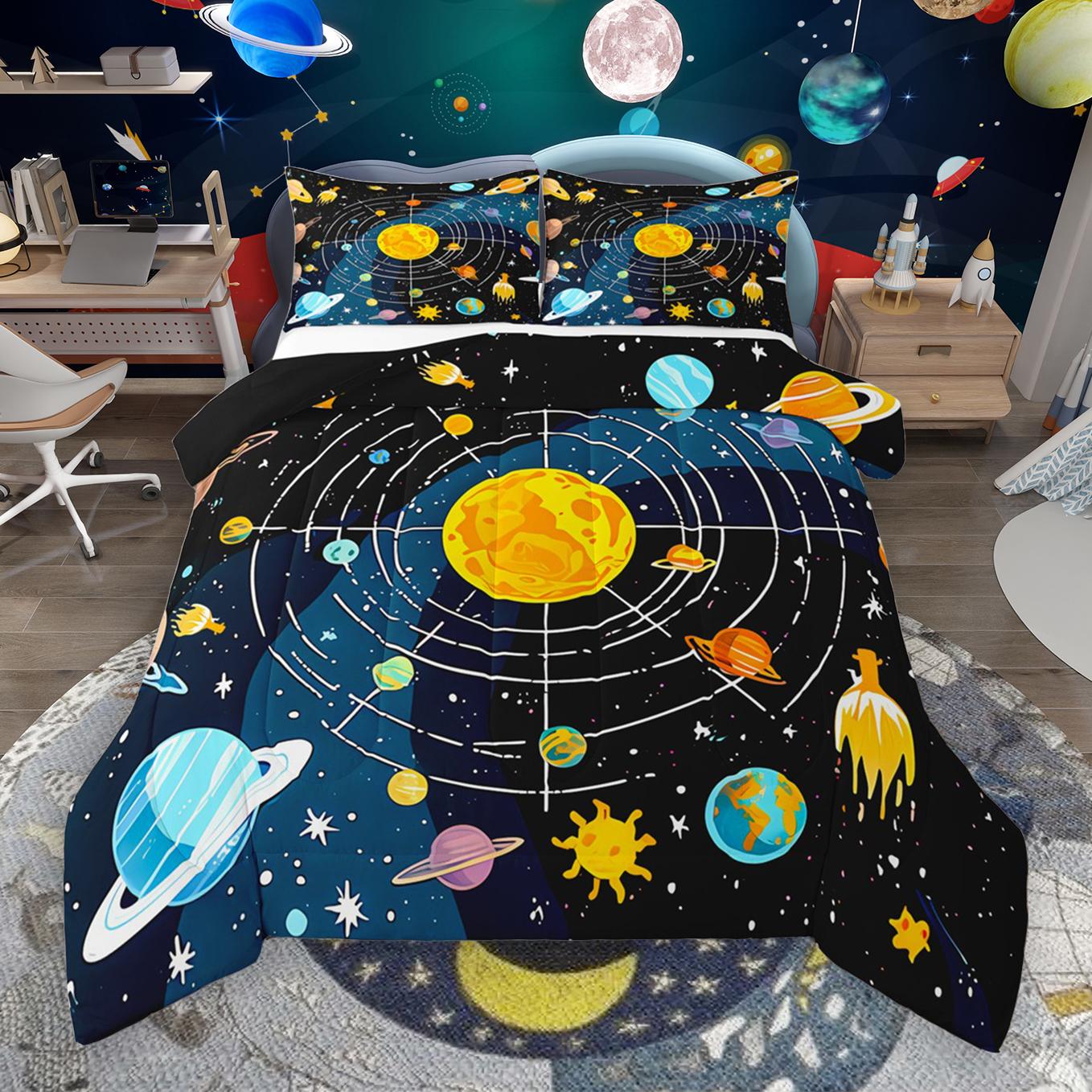 thumbnail video image 2 of Manfei Galaxy Planet Full Size Comforter Sets,Solar System Bedding Comforter Set,Outer Space Theme Bedding Sets For Boys Kids,Ultra Soft Home Decor Reversible,3 Pieces, 2 of 9