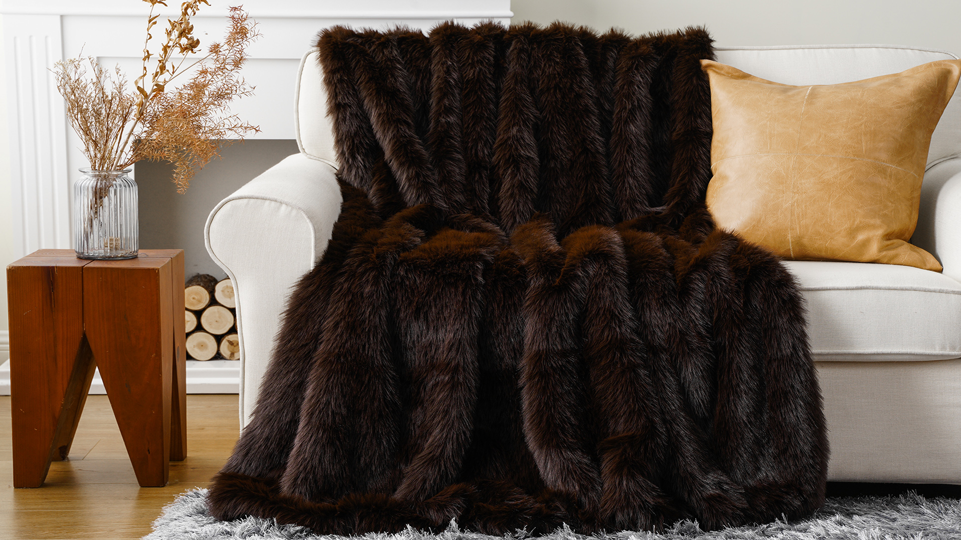 thumbnail video image 2 of Battilo Fluffy Brown Faux Fur Throw Blanket, Plush Cozy Thick Fur Throws for Living Room,60"x80", 2 of 9