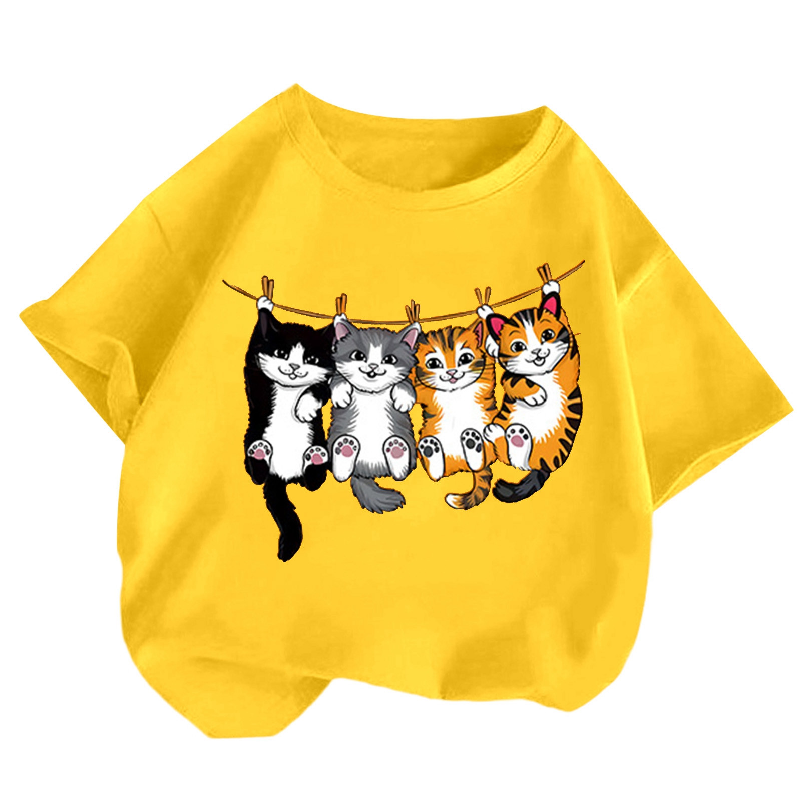 thumbnail video image 2 of YUEHUA Girl Tops Size 14-16 Girls Summer Tops Short Sleeve Casual Loose Fit Round Neck Cute Cartoon Print Tee Shirt for Toddler Kids Comfortable Breathable Daily Wear, Size 8-10 Years, 2 of 6