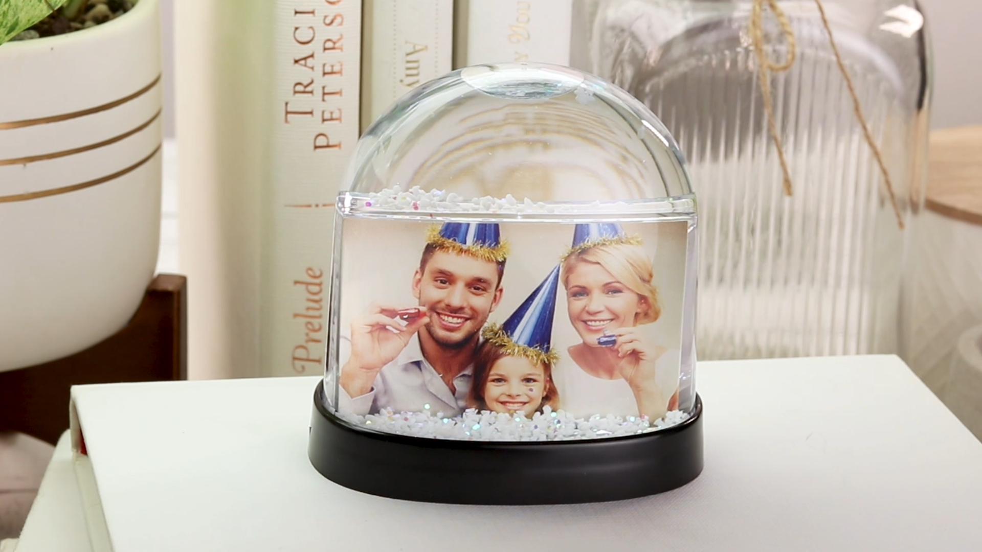 thumbnail video image 2 of Clear Horizontal 2-Photo 2" x 2.875" Photo Snow Globe, 2 of 6