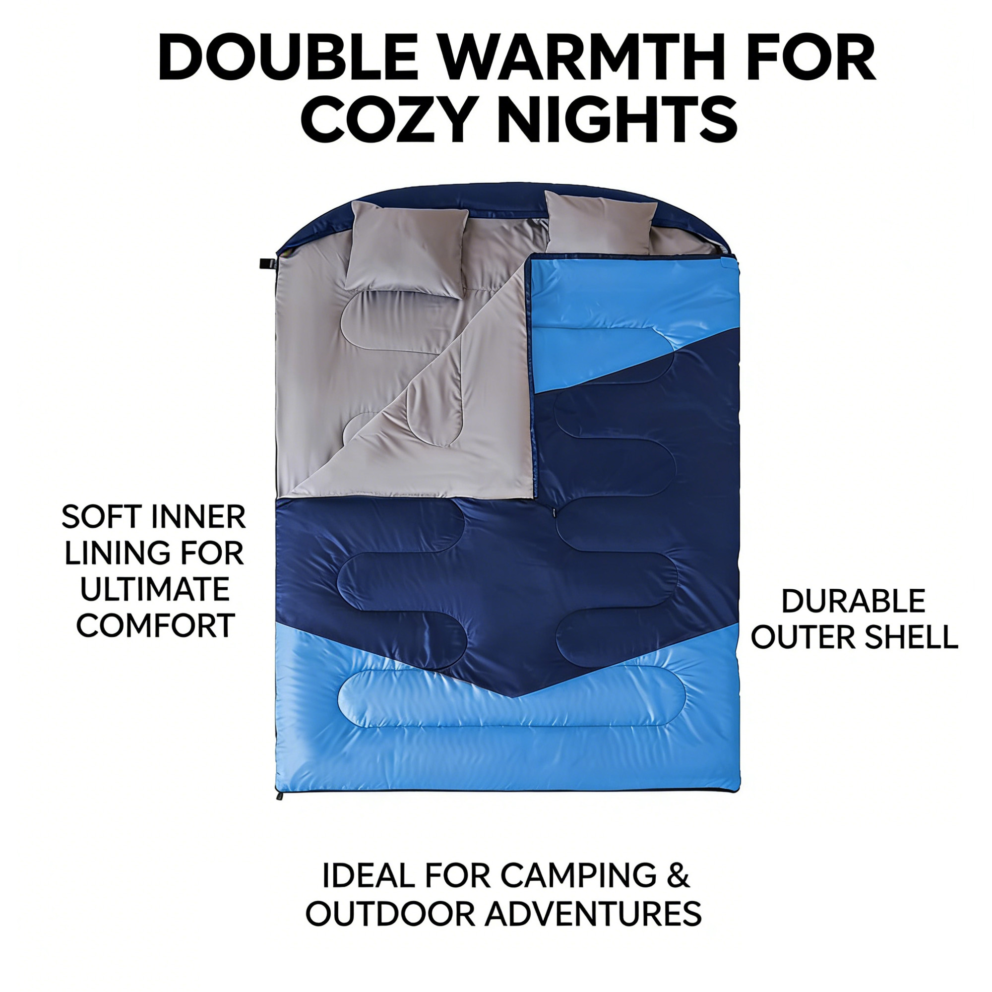 thumbnail video image 2 of Oaskys Waterproof Double-Person Sleeping Bag with Storage Bag and Pillows – 86 x 63 Inch Extra Large 2 Person Insulated Sleeping Bag for Family Camping, 2 of 10