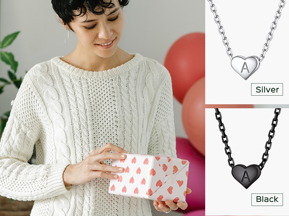 thumbnail video image 2 of ChicSilver Heart Initial Necklace Pendant for Woman 925 Sterling Silver Letter Jewelry Anniversary Birthday Gifts for Her, 2 of 8