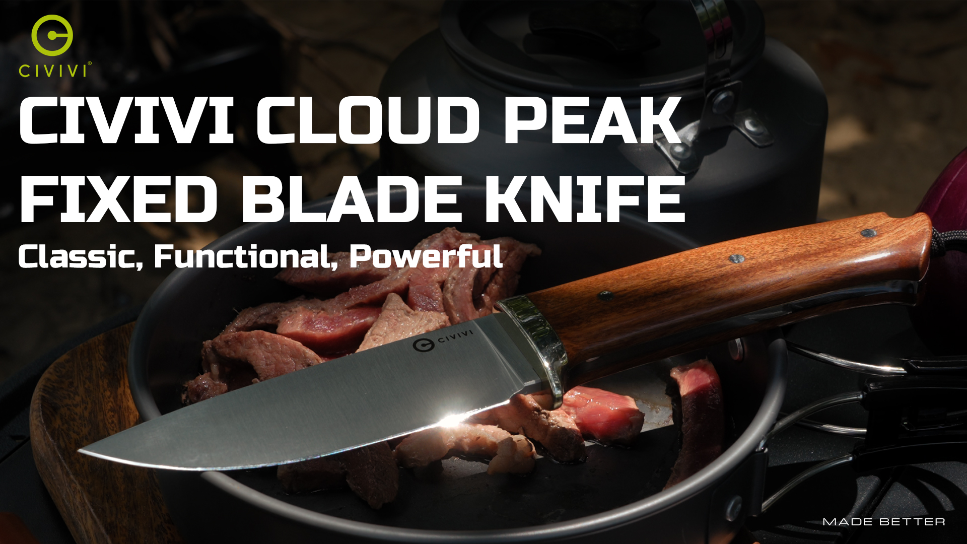 thumbnail video image 2 of CIVIVI Knives Cloud Peak Fixed Blade C23044-2 Green G10 & Nitro-V Stainless Steel Knife, 2 of 5