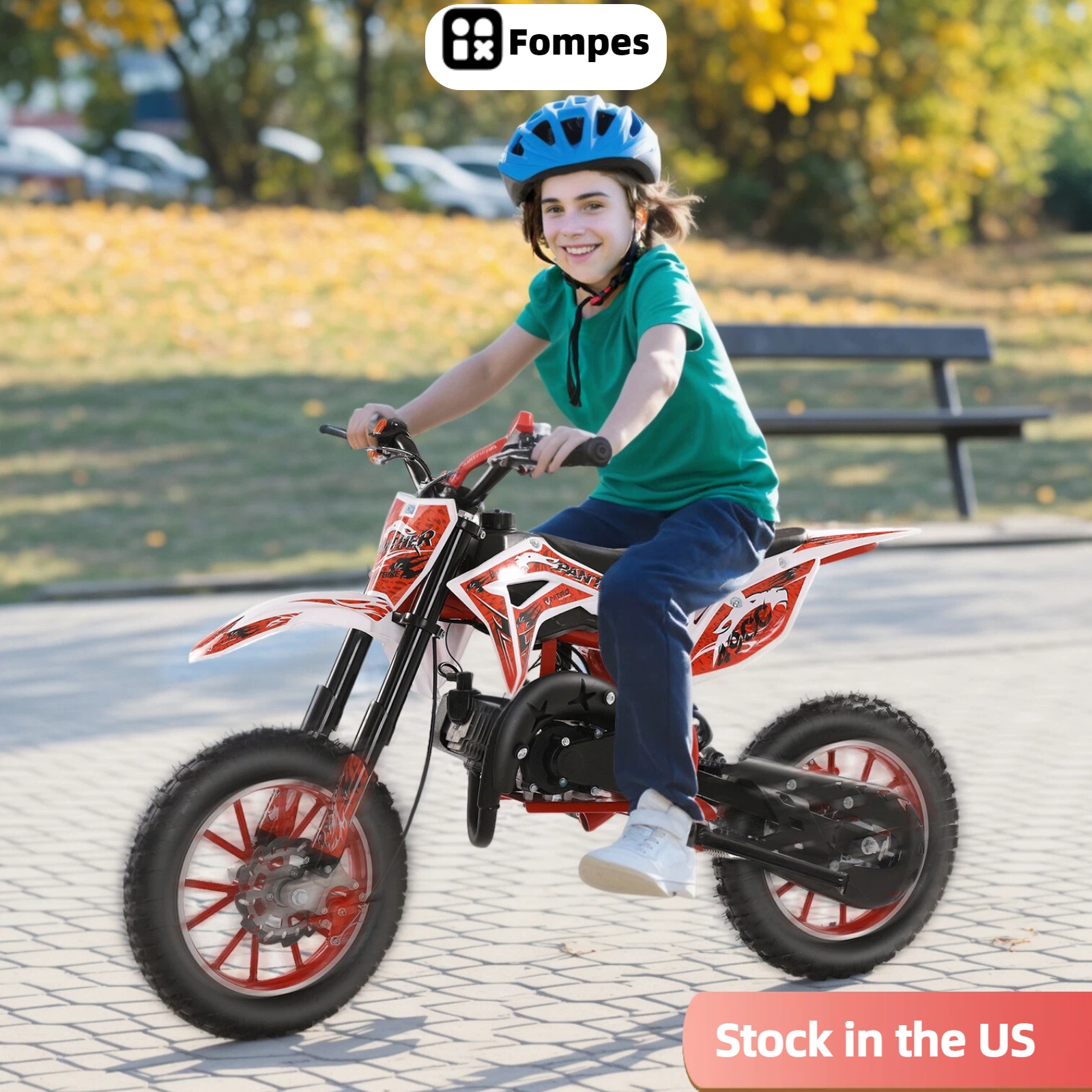 thumbnail video image 2 of 49cc 2-Stroke Kids Dirt Bike Gas Powered - Off-Road Motocross Mini Motorcycle with Front & Rear Disc Brakes, 40KM/H Max Speed, Red Pocket Motorbike for Teens, 2 of 9