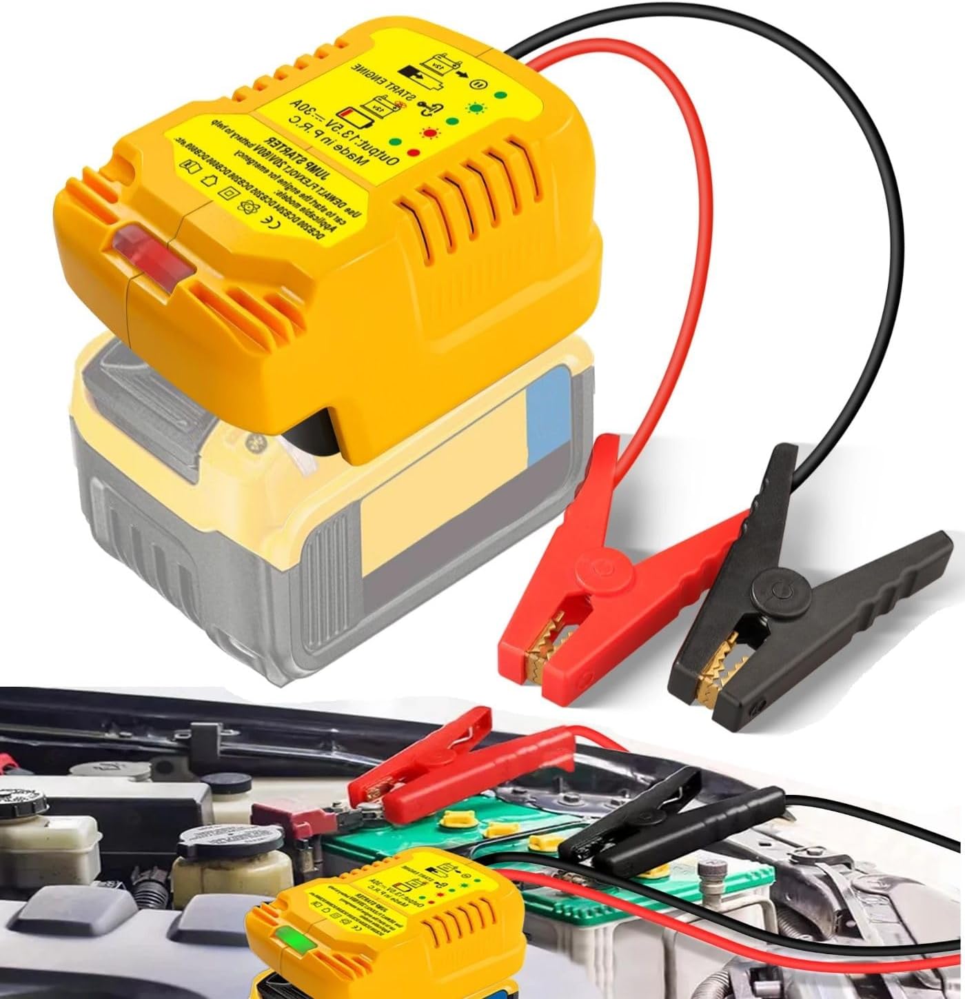 thumbnail video image 2 of Jump Starter Adapter for Milwaukee 18V Li-ion Battery Powered with Jumper Cable Clamps Portable Car Battery Charger Jump Starter(Battery Not Included), 2 of 6