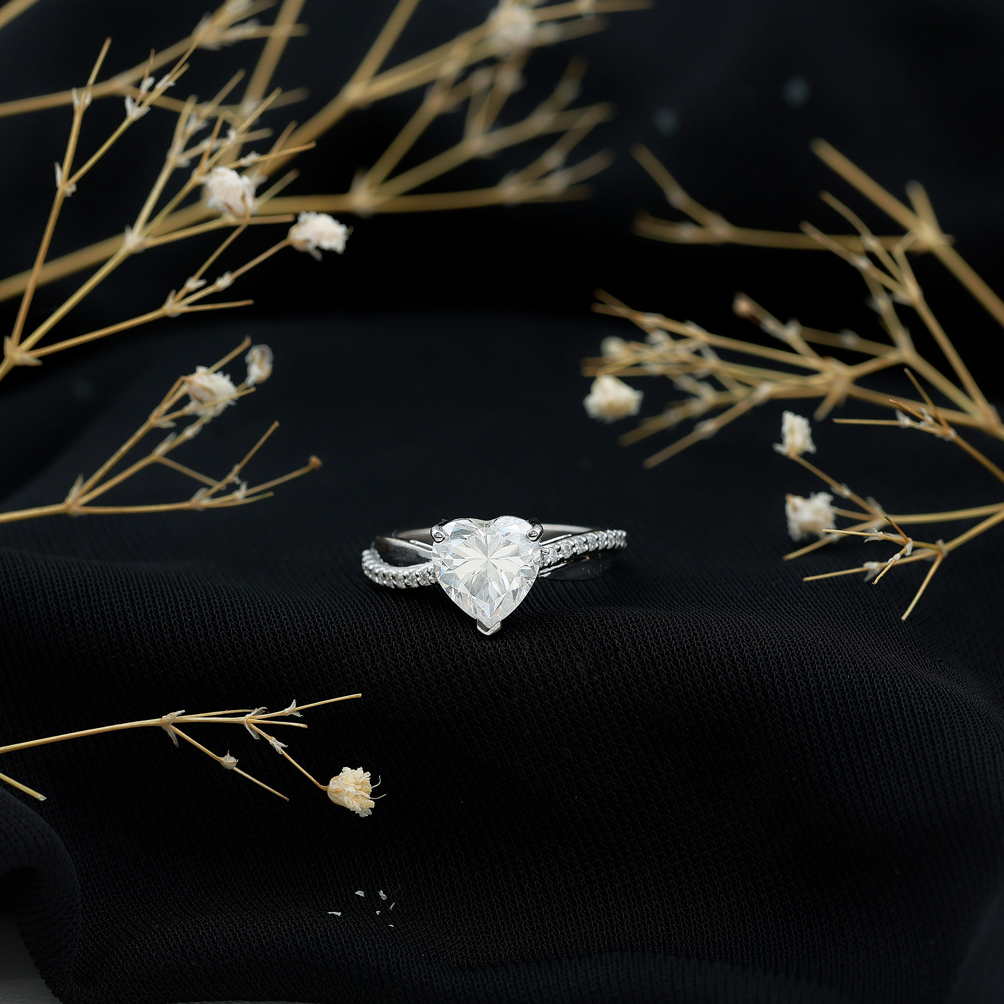 thumbnail video image 2 of Rosec Jewels Moissanite Heart Engagement Ring 2 Carat - Solitaire Ring - 8 mm - D-VS1 Quality Certified, 10K Yellow Gold, US 13.00, 2 of 9