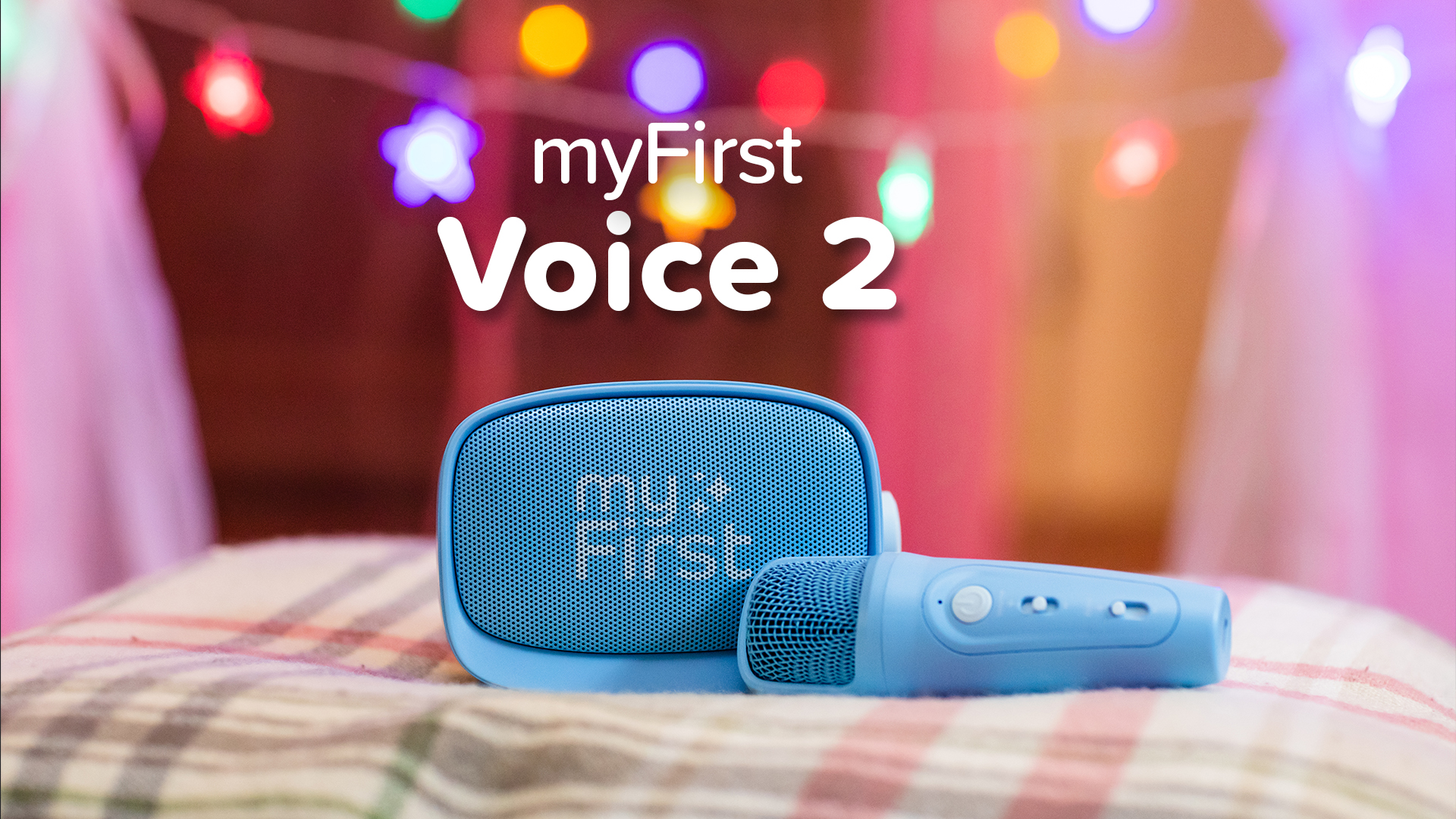 thumbnail video image 2 of myFirst Voice 2 Kids Karaoke Machine: Portable Bluetooth Speaker, Wireless Microphone with 5 Voice Changers (Pink), 2 of 11