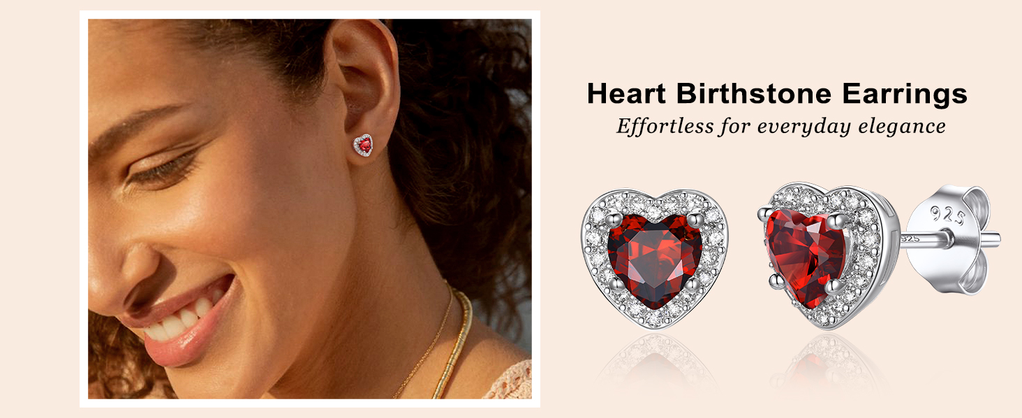 thumbnail video image 2 of Bestyle Hypoallergenic Birthstone Earrings for Women, 0.5ct Heart Stud Earrings in Copper & 925 Silver Christmas Stocking Stuffers Birthday Gifts, 2 of 9
