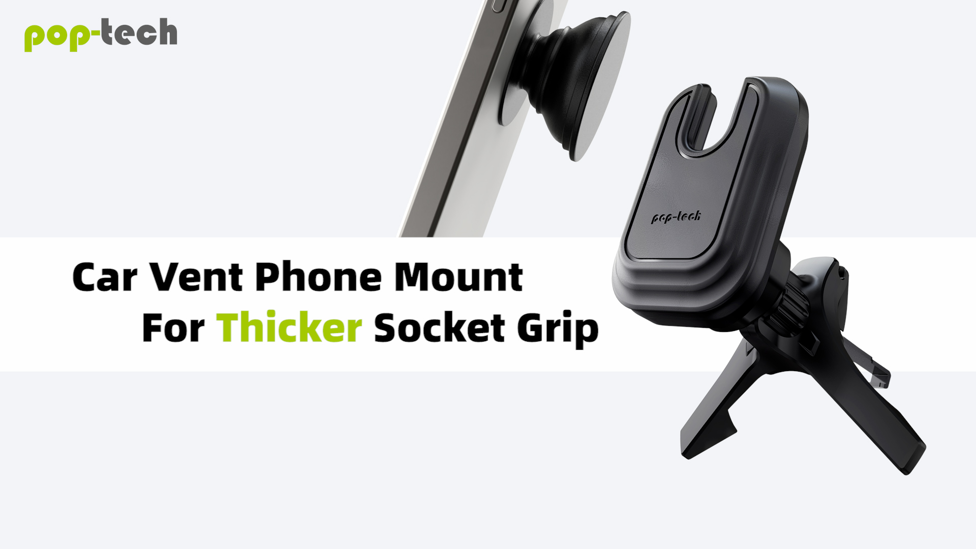 thumbnail video image 2 of pop-tech Car Vent Phone Mount: Cell Phone Holder for Thick Socket Grip & iPhone 15 Samsung Case Magsafe Card Holder, Universal Hook Clip Mount for Round/Horizontal/Vertical Air Vent (Black), 2 of 8