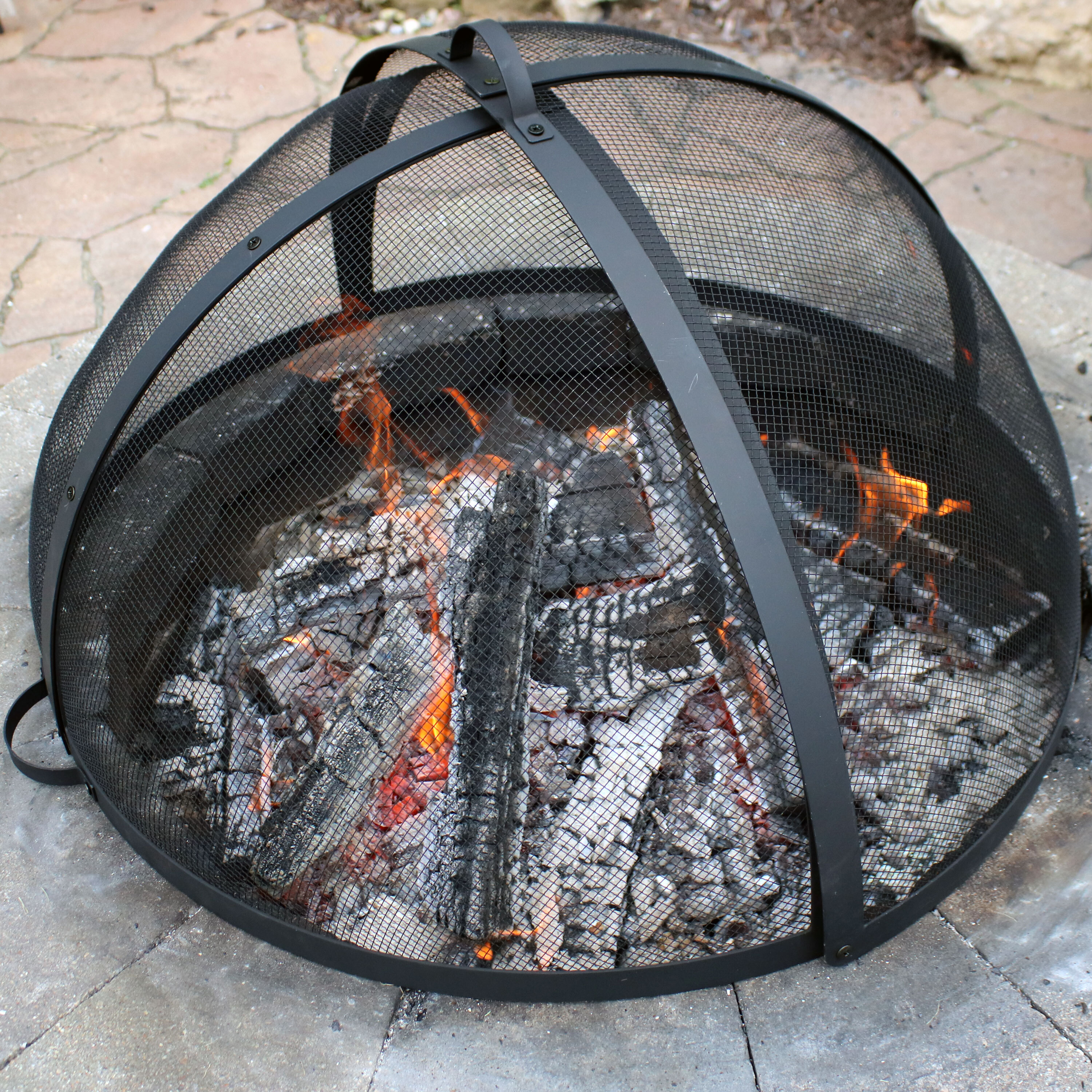 thumbnail video image 2 of Sunnydaze Easy Access 40" Round Steel Spark Screen with Hinged Door, 2 of 13