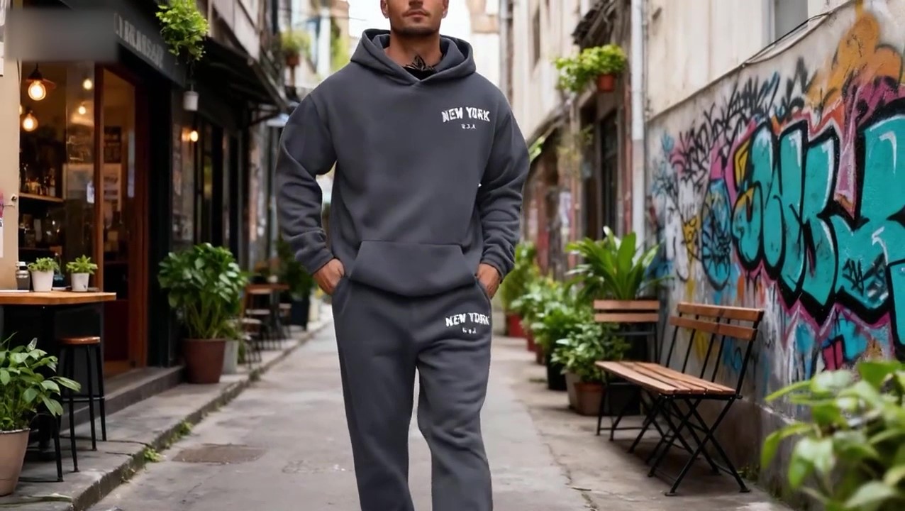 thumbnail video image 2 of SGMVNU Men's 2 Piece Outfits Hoodie Sweatshirt Tracksuit & Joggers Sweatpants with Pockets Athletic Sweatsuit Set Fall Outfits(Blue, 5XL), 2 of 7